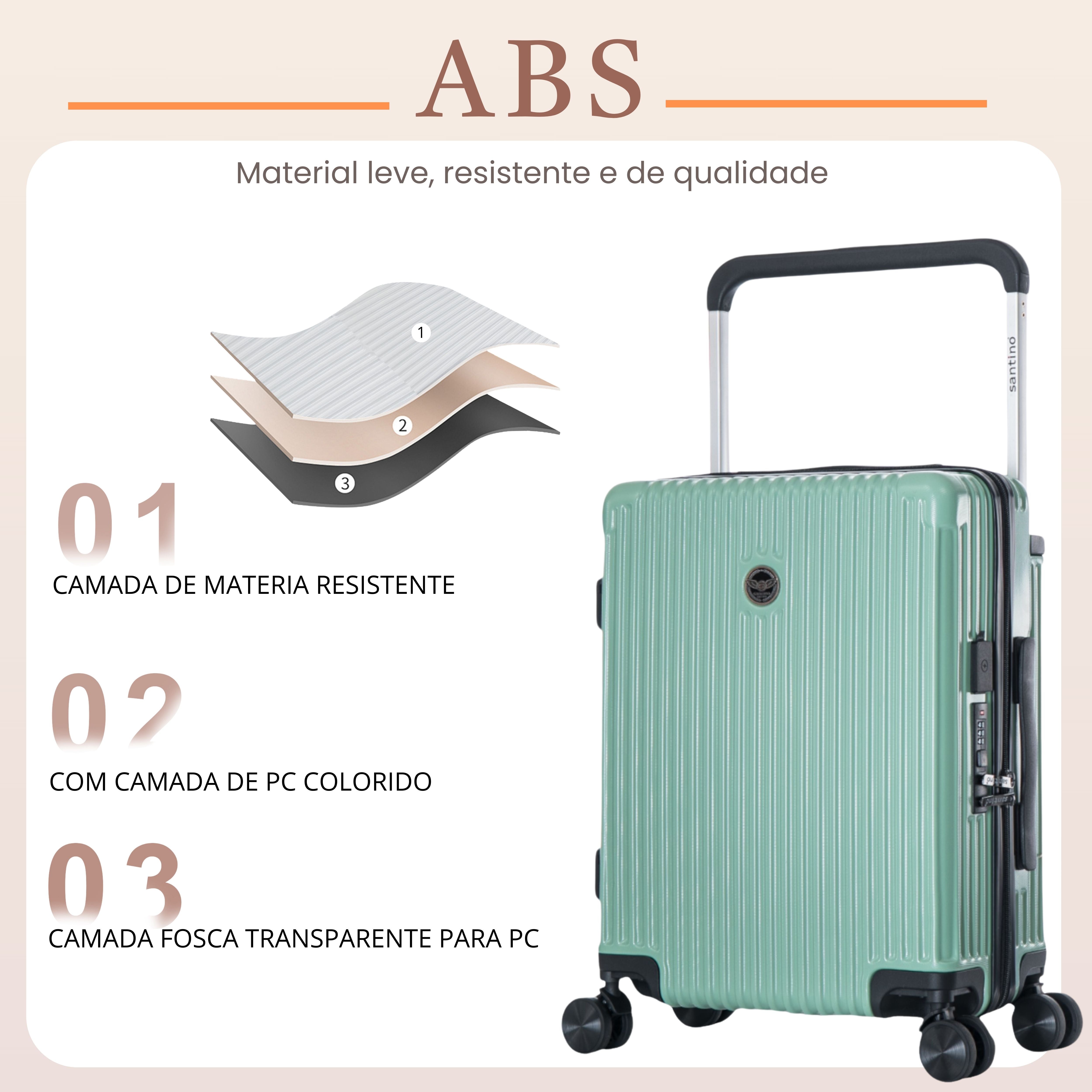 Mala de Bordo Cronos Rígida 360° Santino - ABEV701P - Pistache