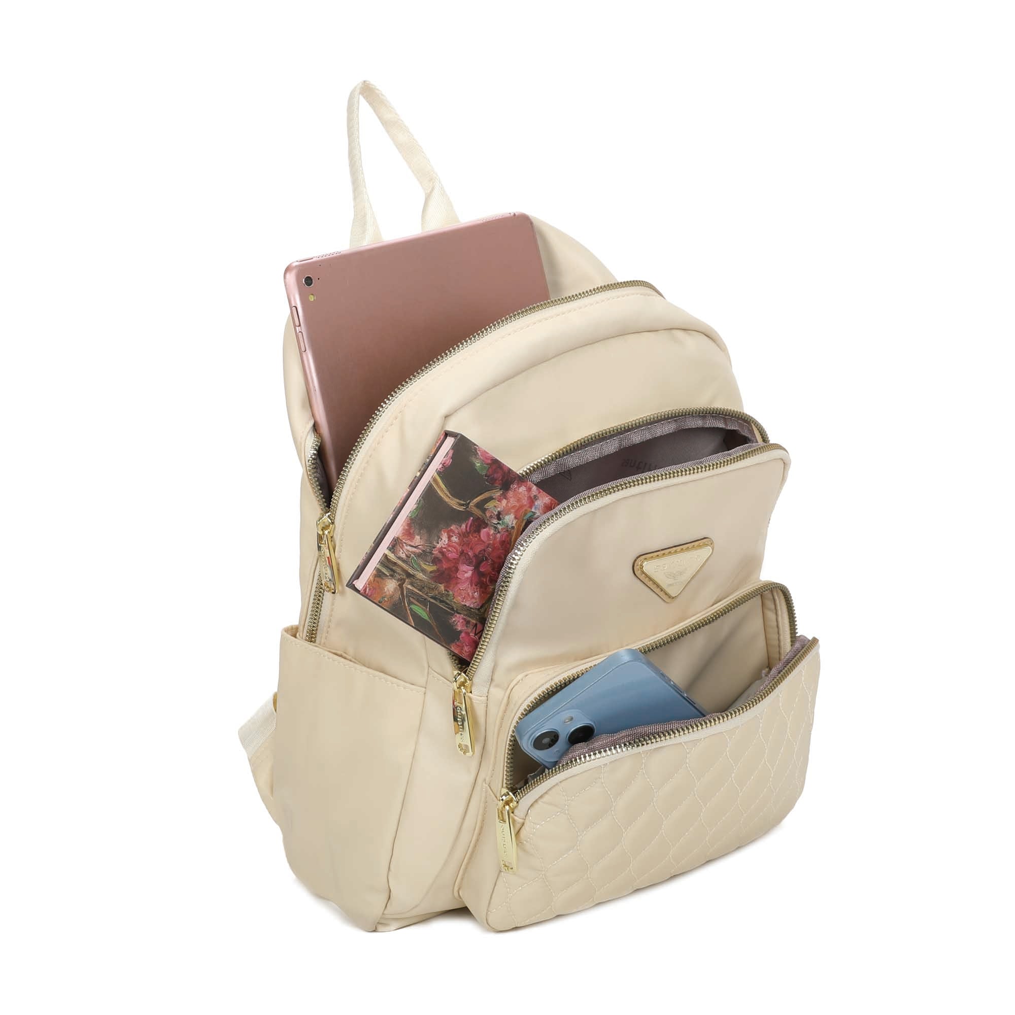Amarílis Nylon Santino Beige Backpack Bag SAB412U06