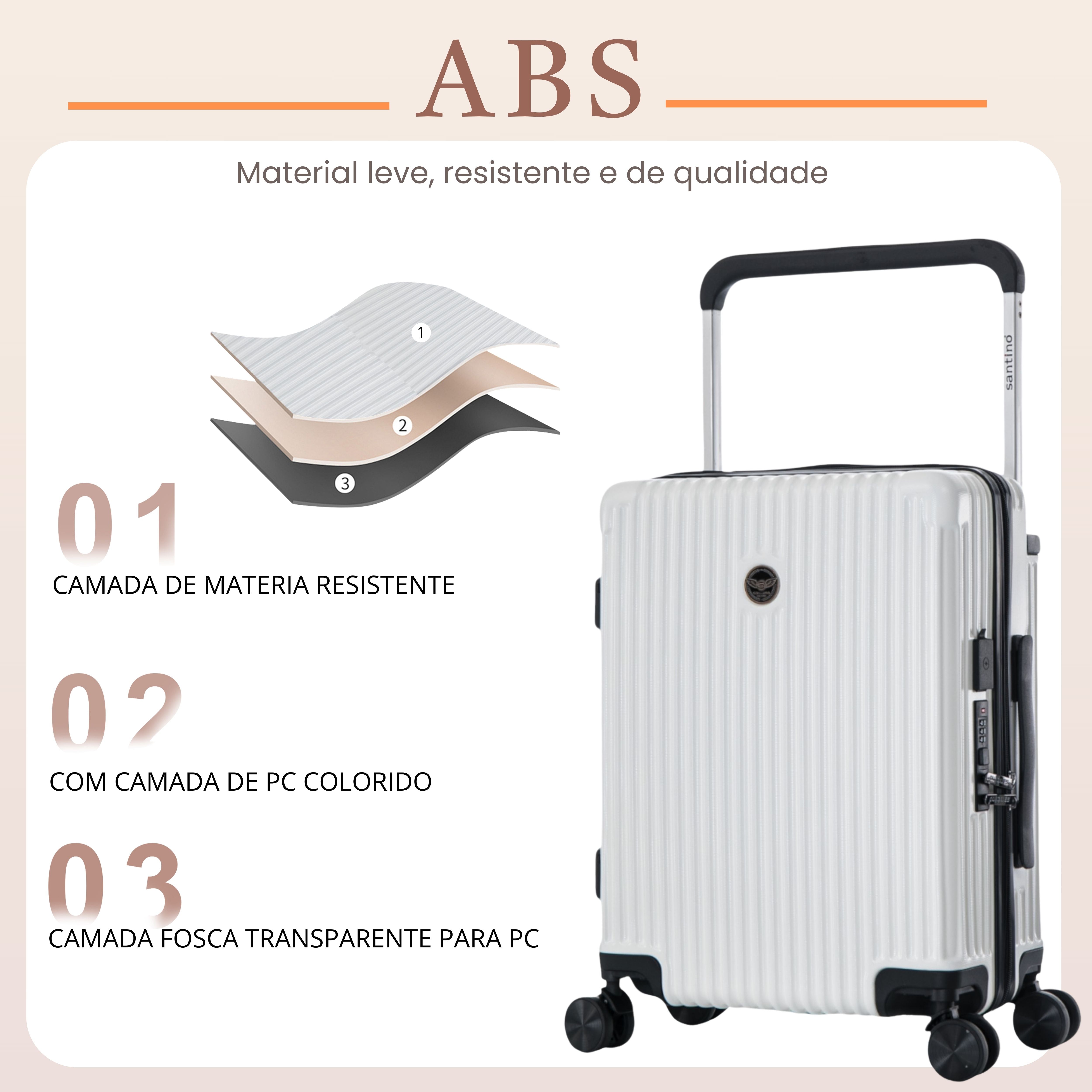 Mala de Bordo Cronos Rígida 360° Santino - ABEV701P - Branco