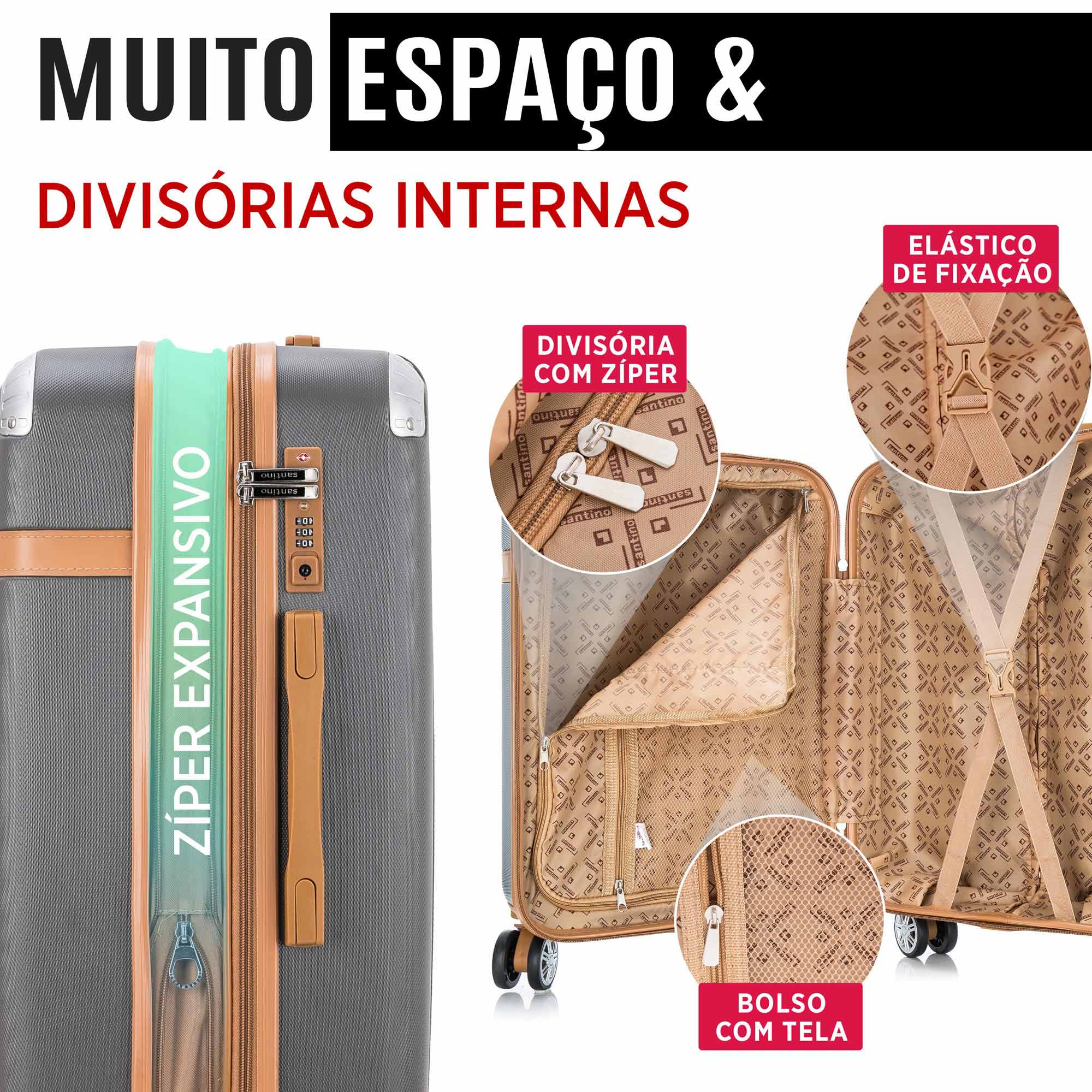 Santino Athena 3-Piece Rigid 360º Luggage Set - BGV182J