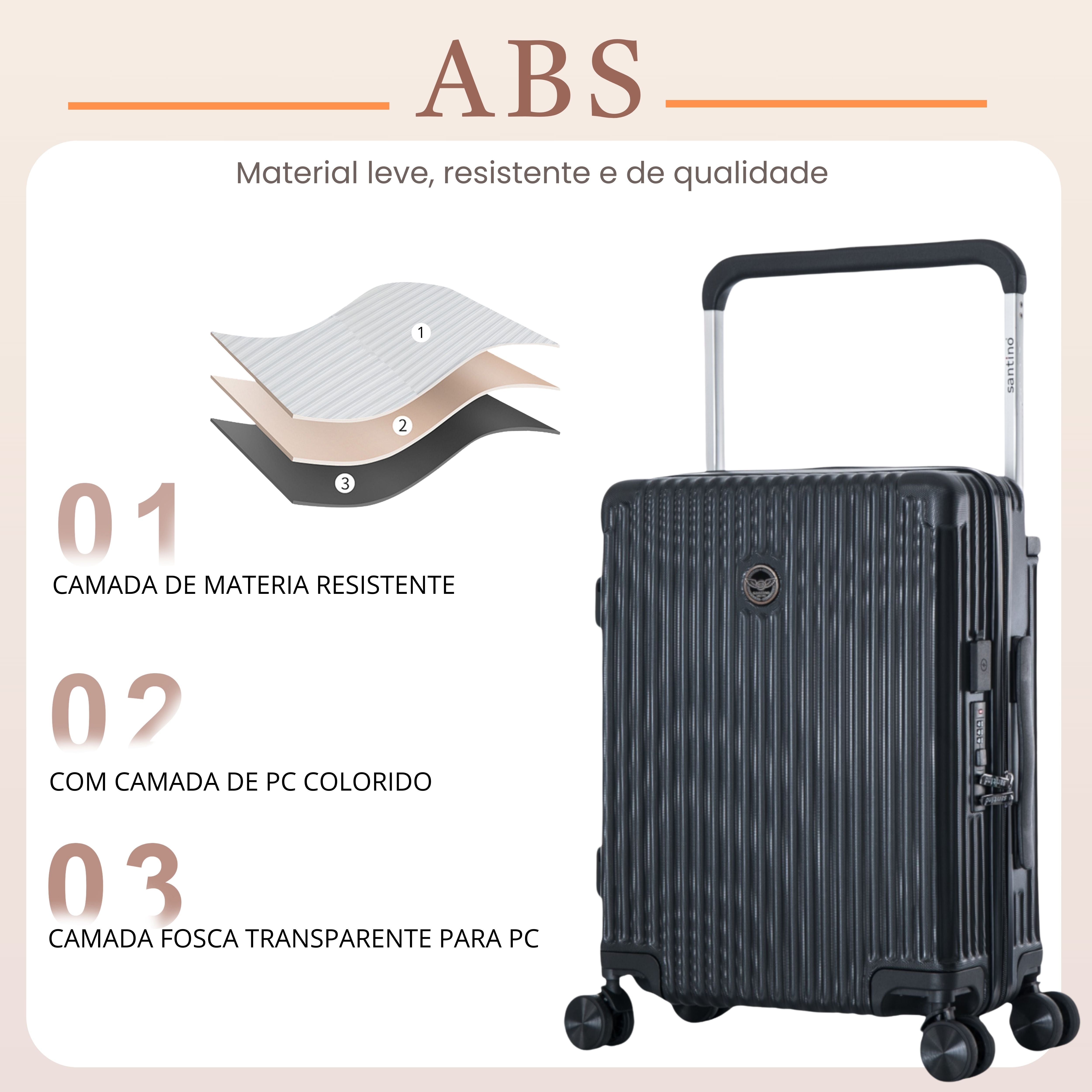 Mala de Bordo Cronos Rígida 360° Santino - ABEV701P - Preto