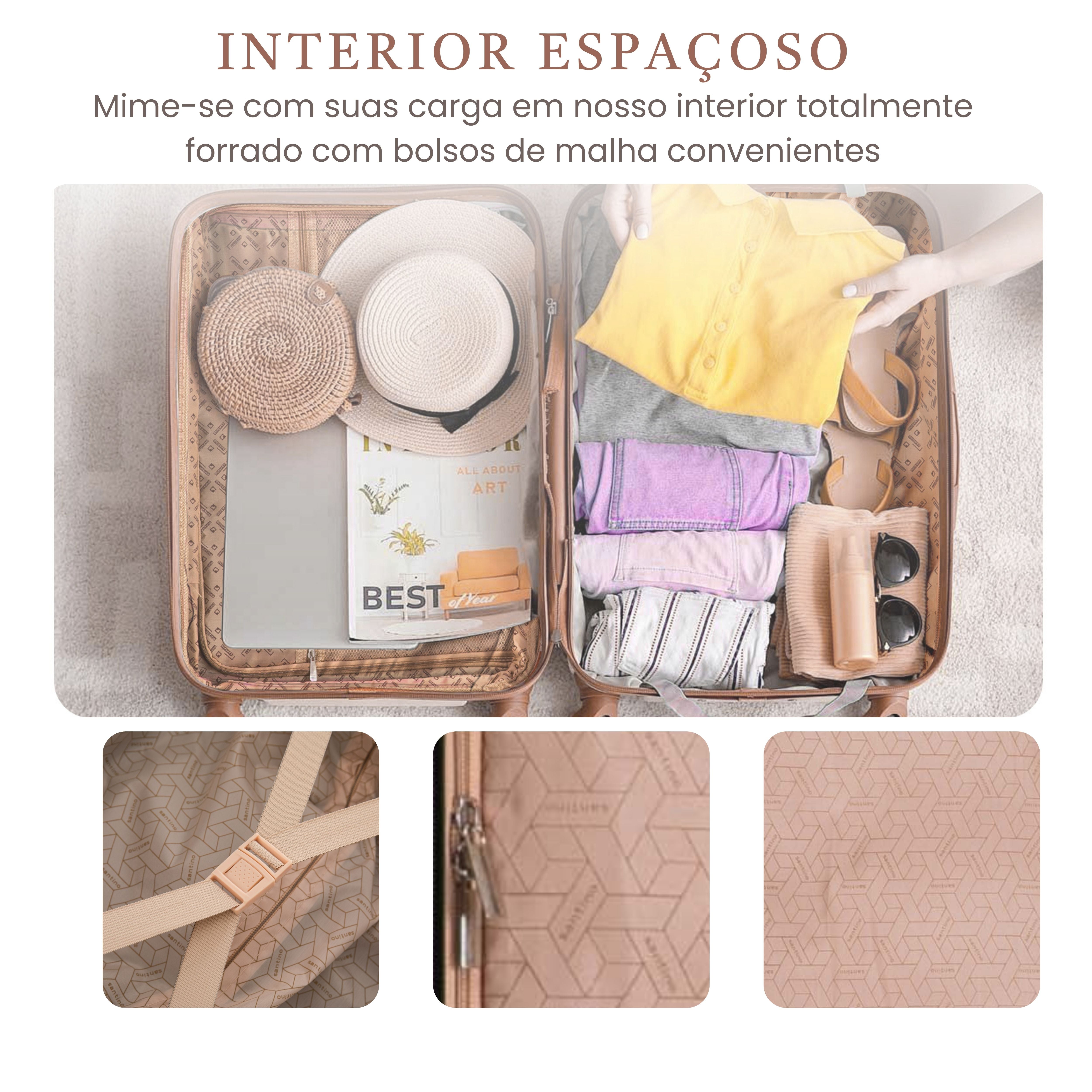 Santino AMZV204P Dublin Rigid Carry-On Suitcase with 4 Double Wheels