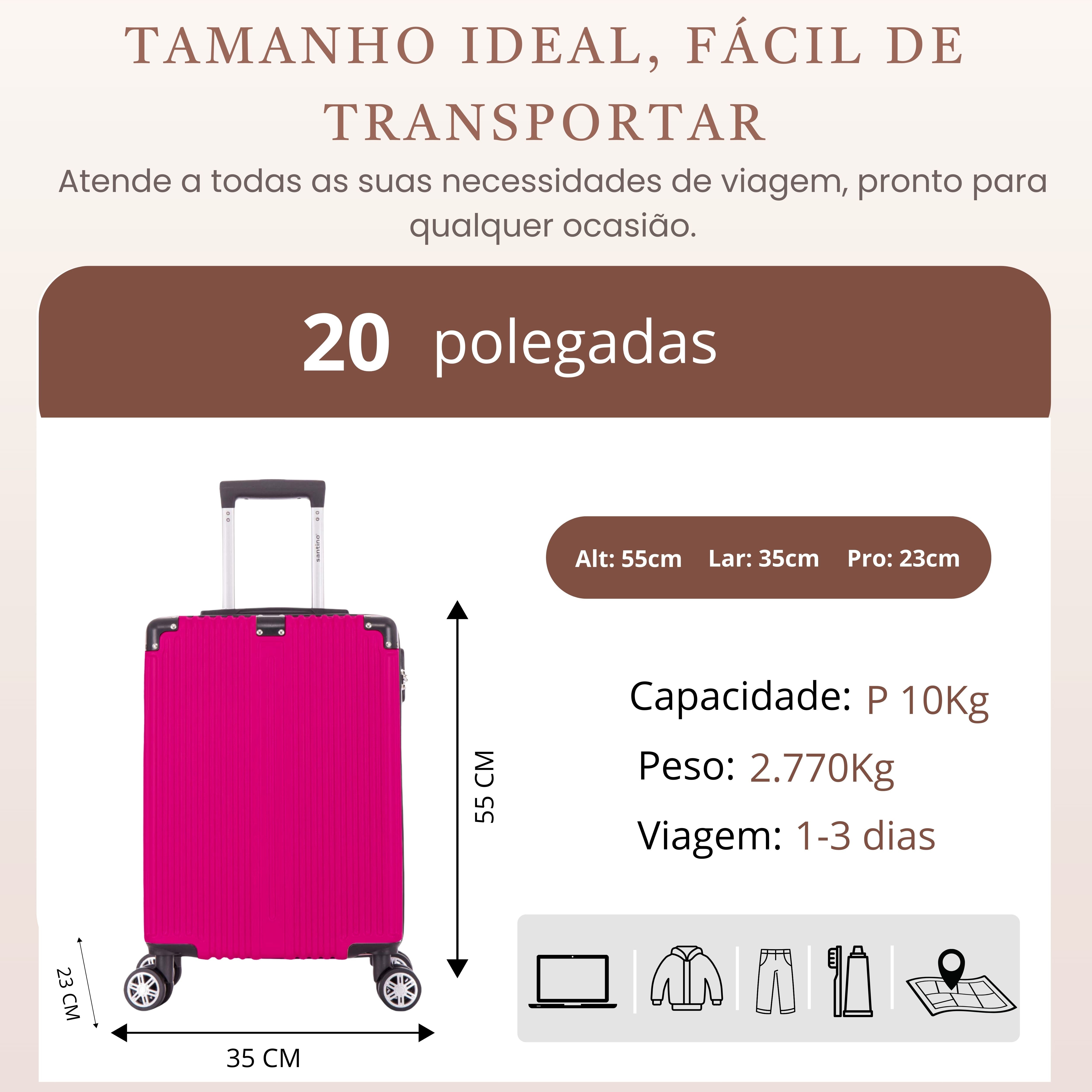 Santino AMZV204P Dublin Rigid Carry-On Suitcase with 4 Double Wheels