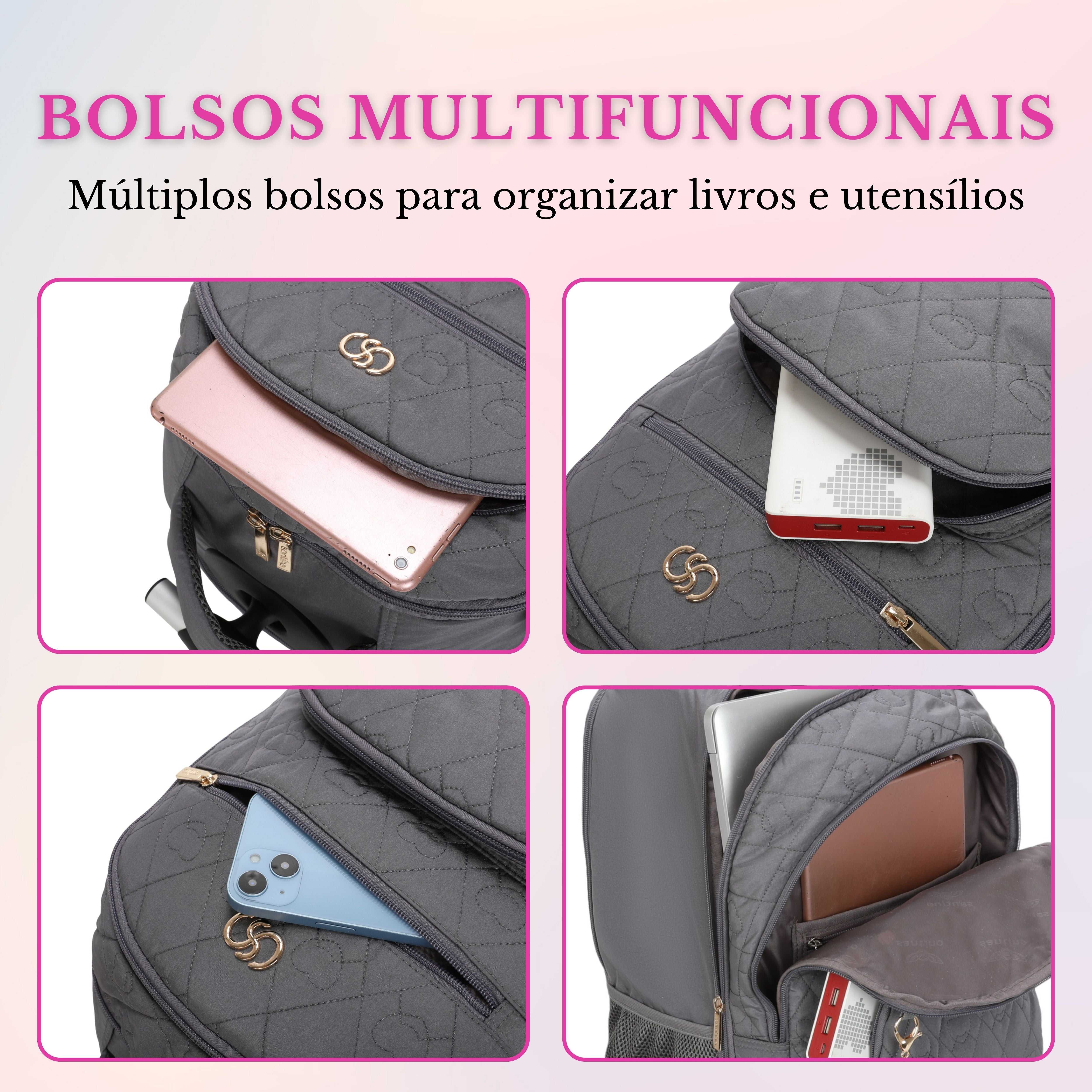 Mochila Notebook Cairo Com Rodas Santino SAC200U Cinza