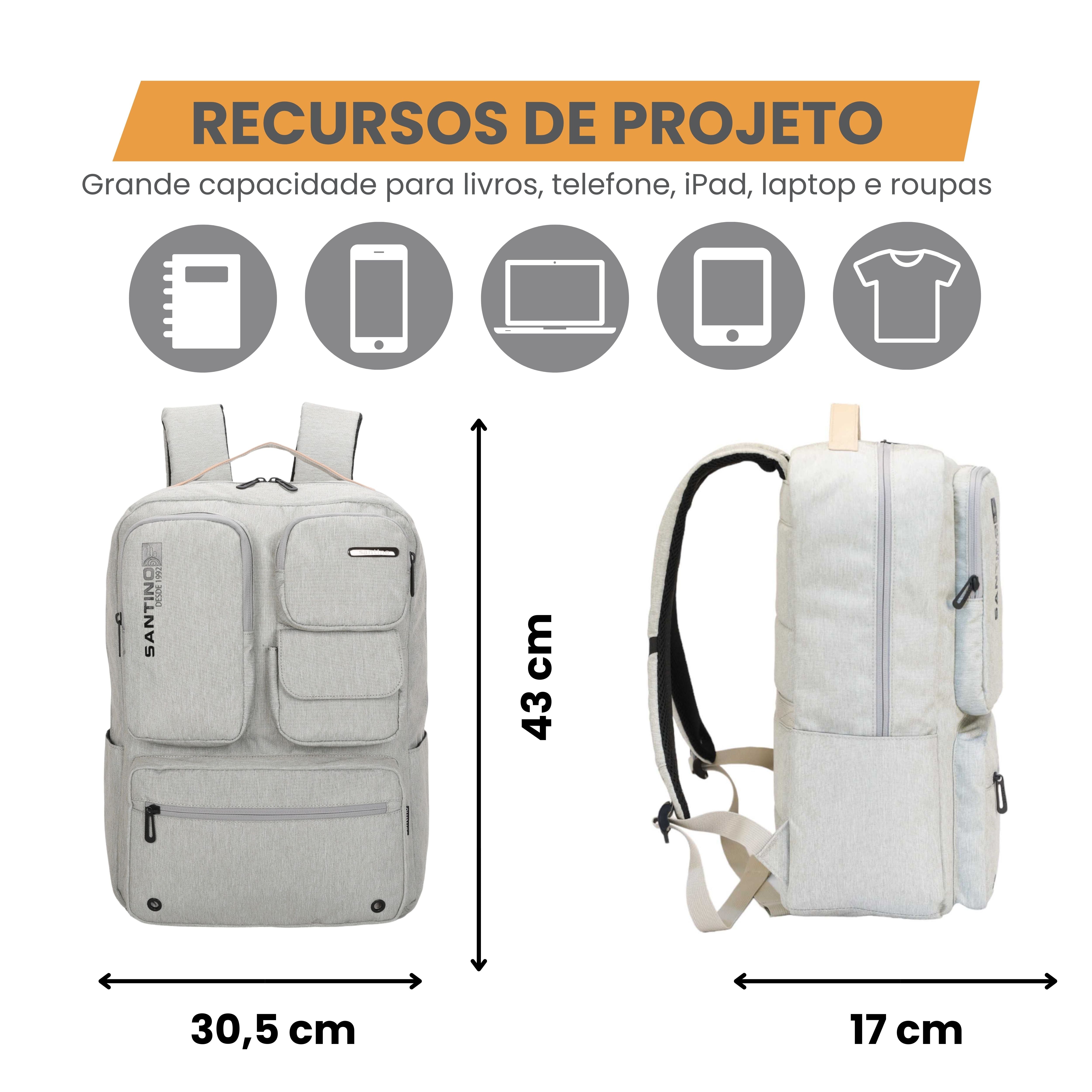 Pop Organizer Notebook Backpack by Santino Polyester Gray