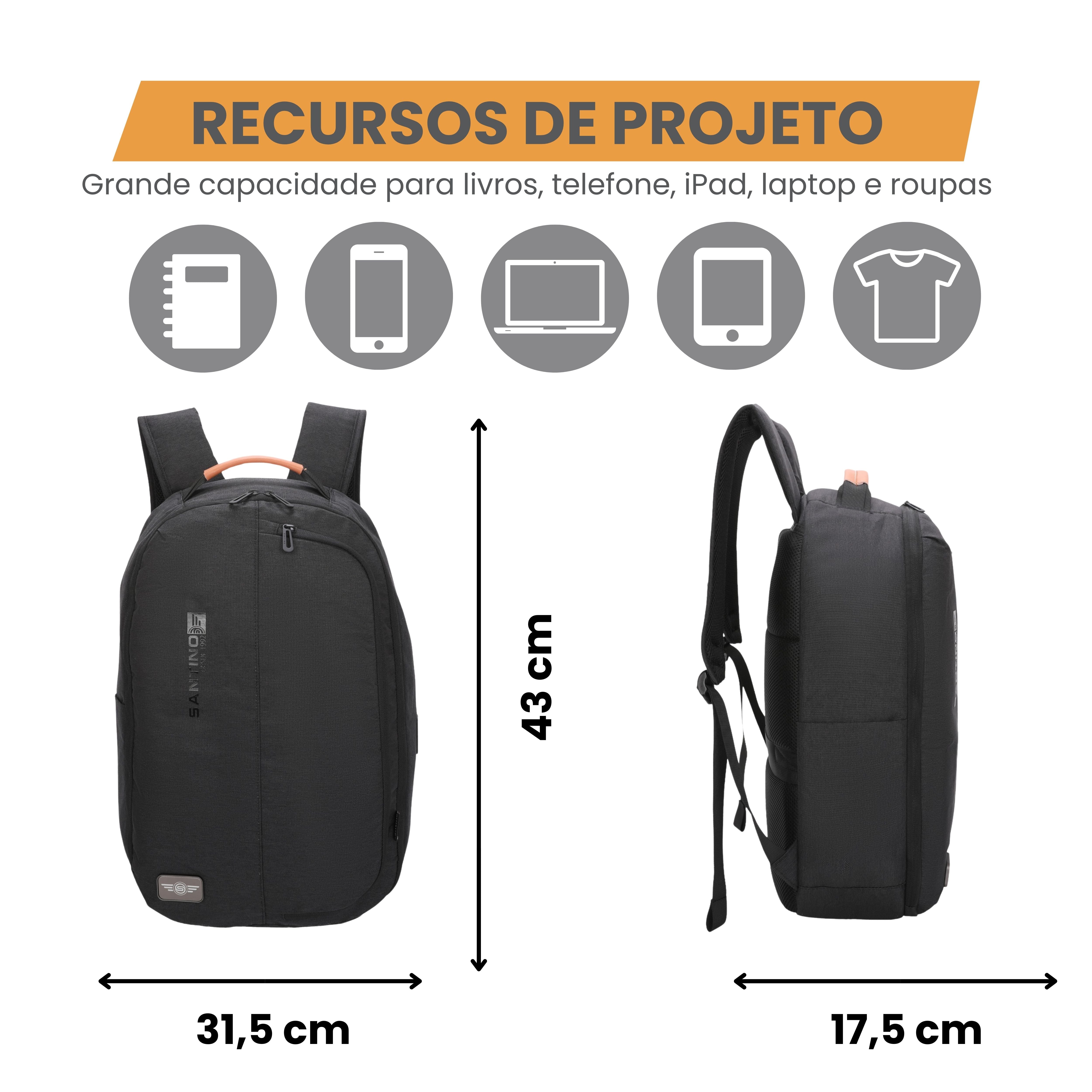 Trend by Santino Black Polyester Notebook Backpack