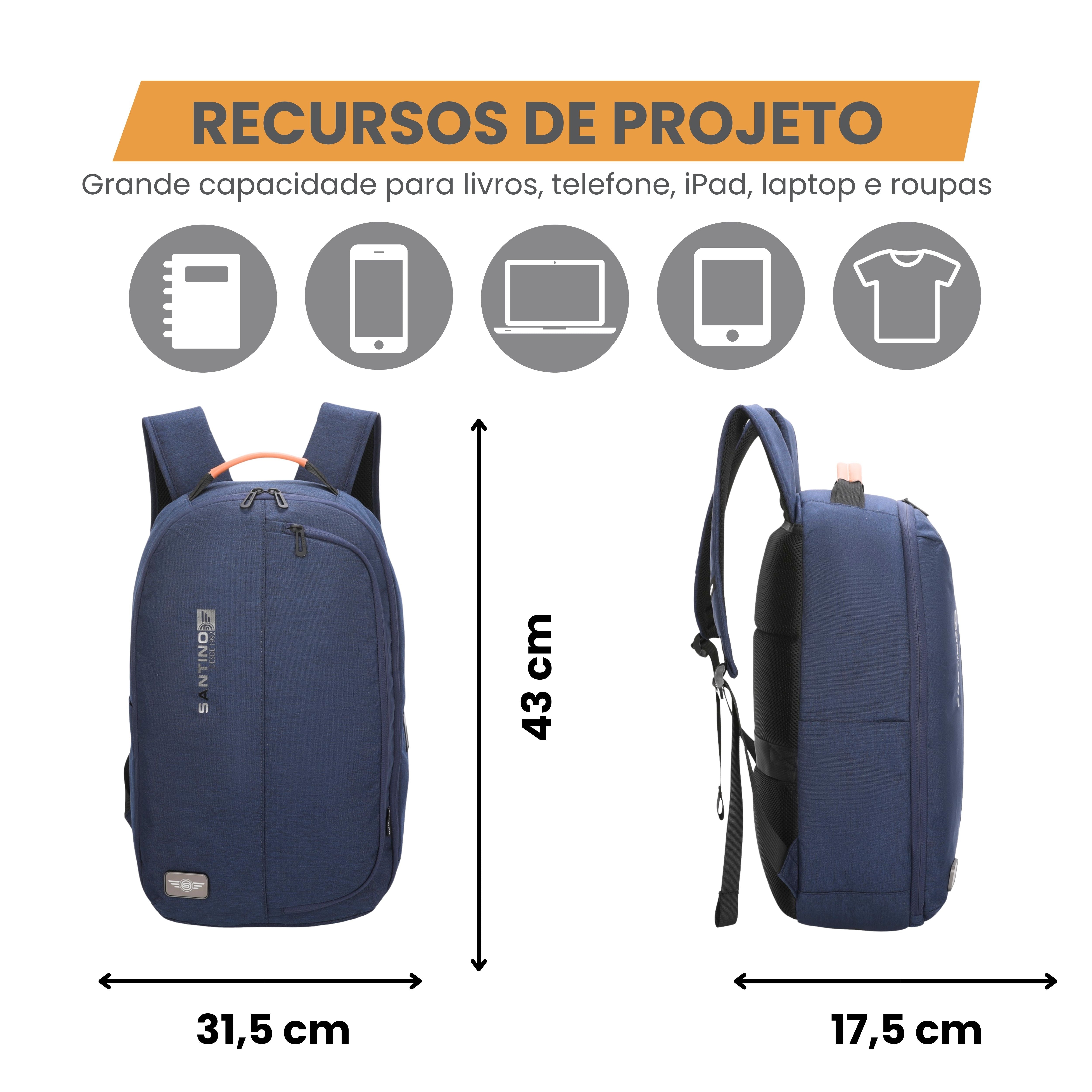 Trend by Santino Navy Blue Polyester Laptop Backpack