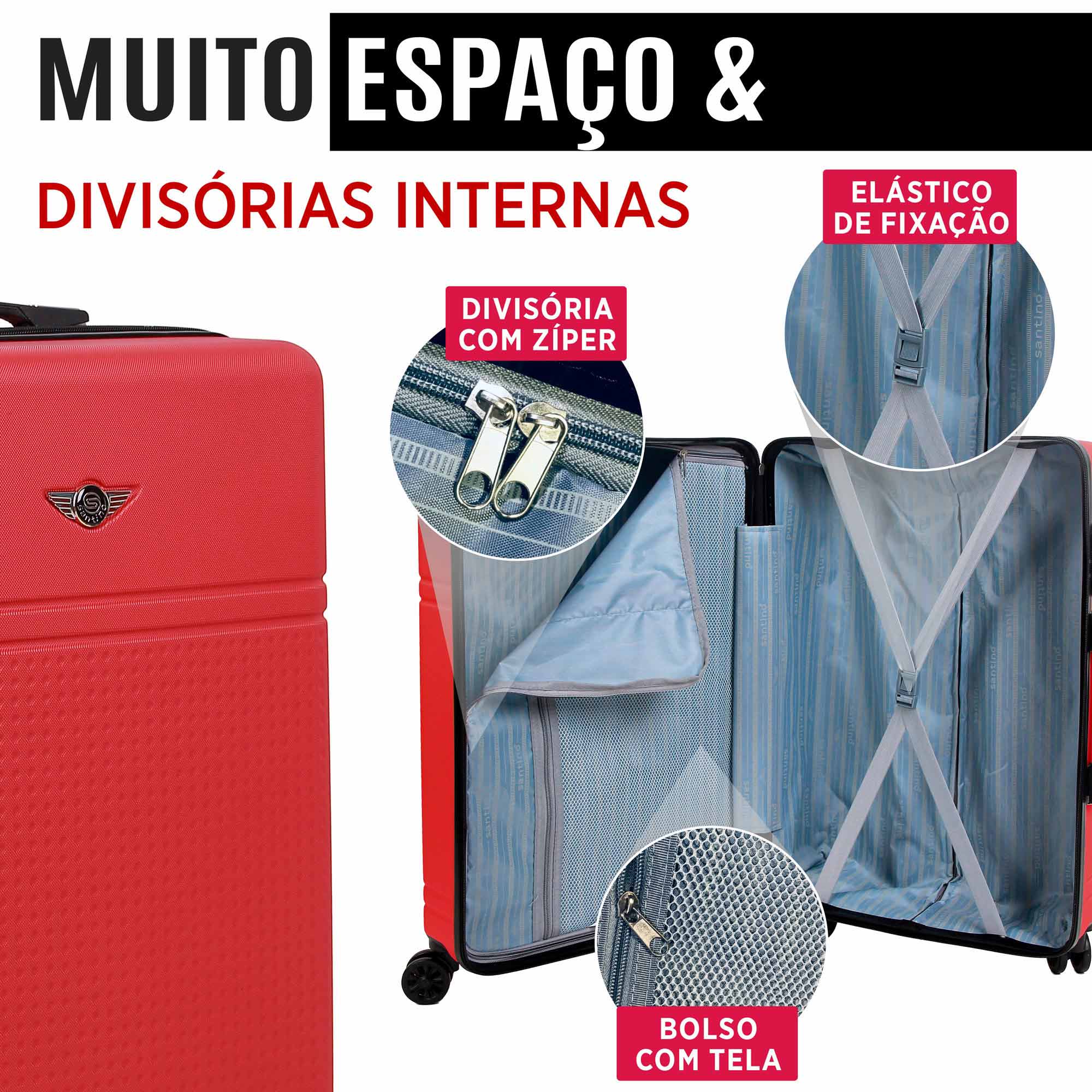 Santino AMZV204P Dublin Rigid Carry-On Suitcase with 4 Double Wheels