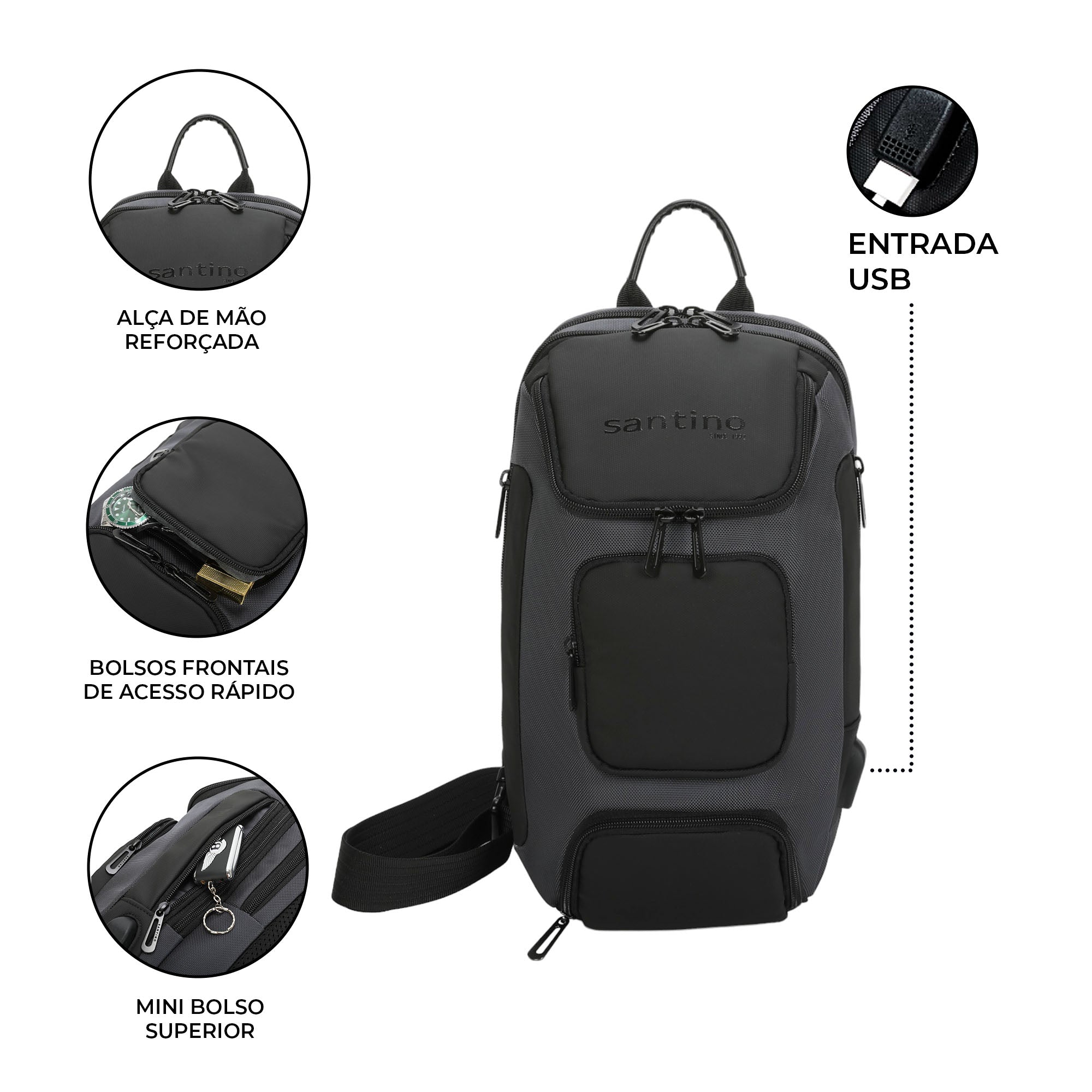 Quinn by Santino Oxford Grey Crossbody Backpack SAN275U