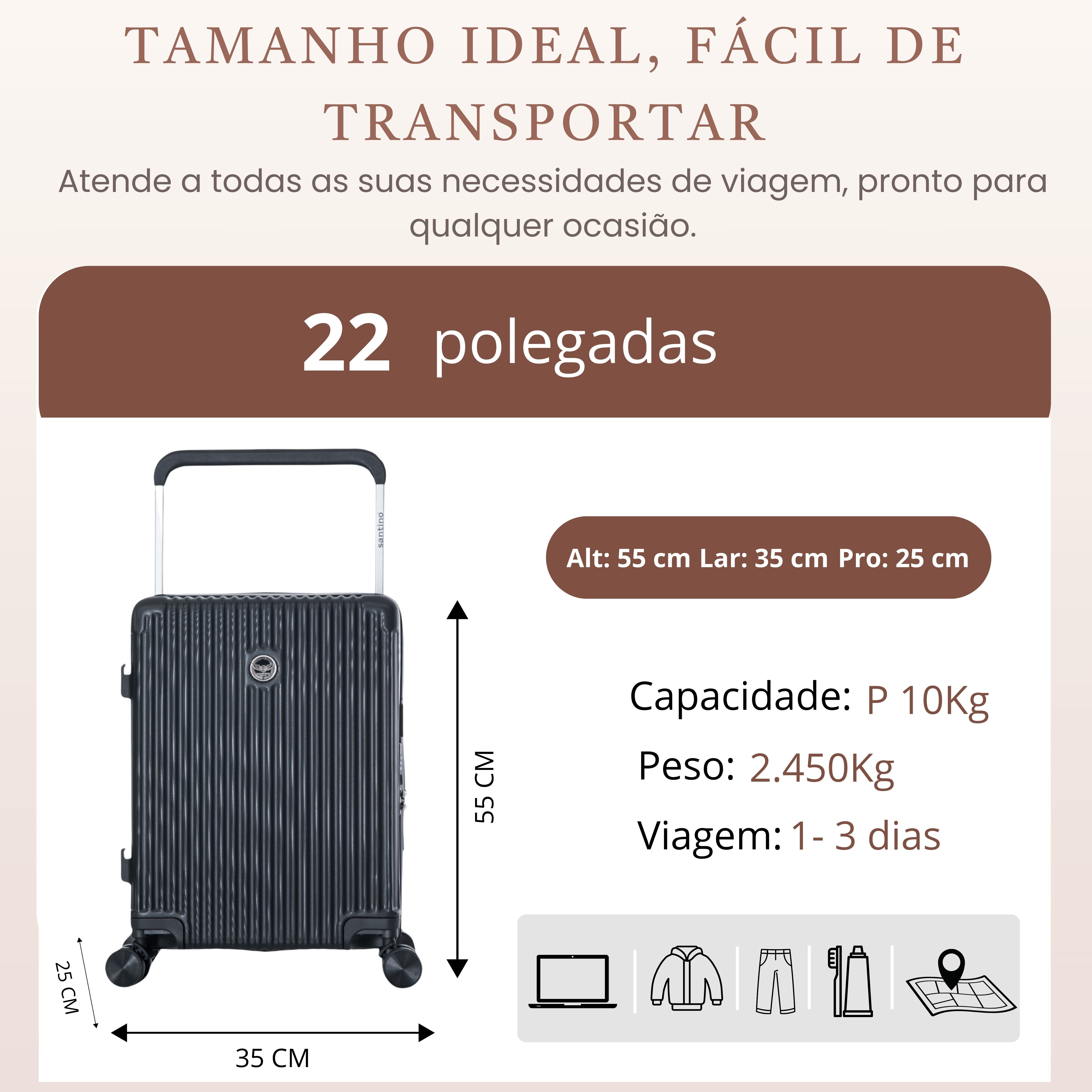 Cronos Rigid 360° Santino Carry-On Suitcase - ABEV701P - Black