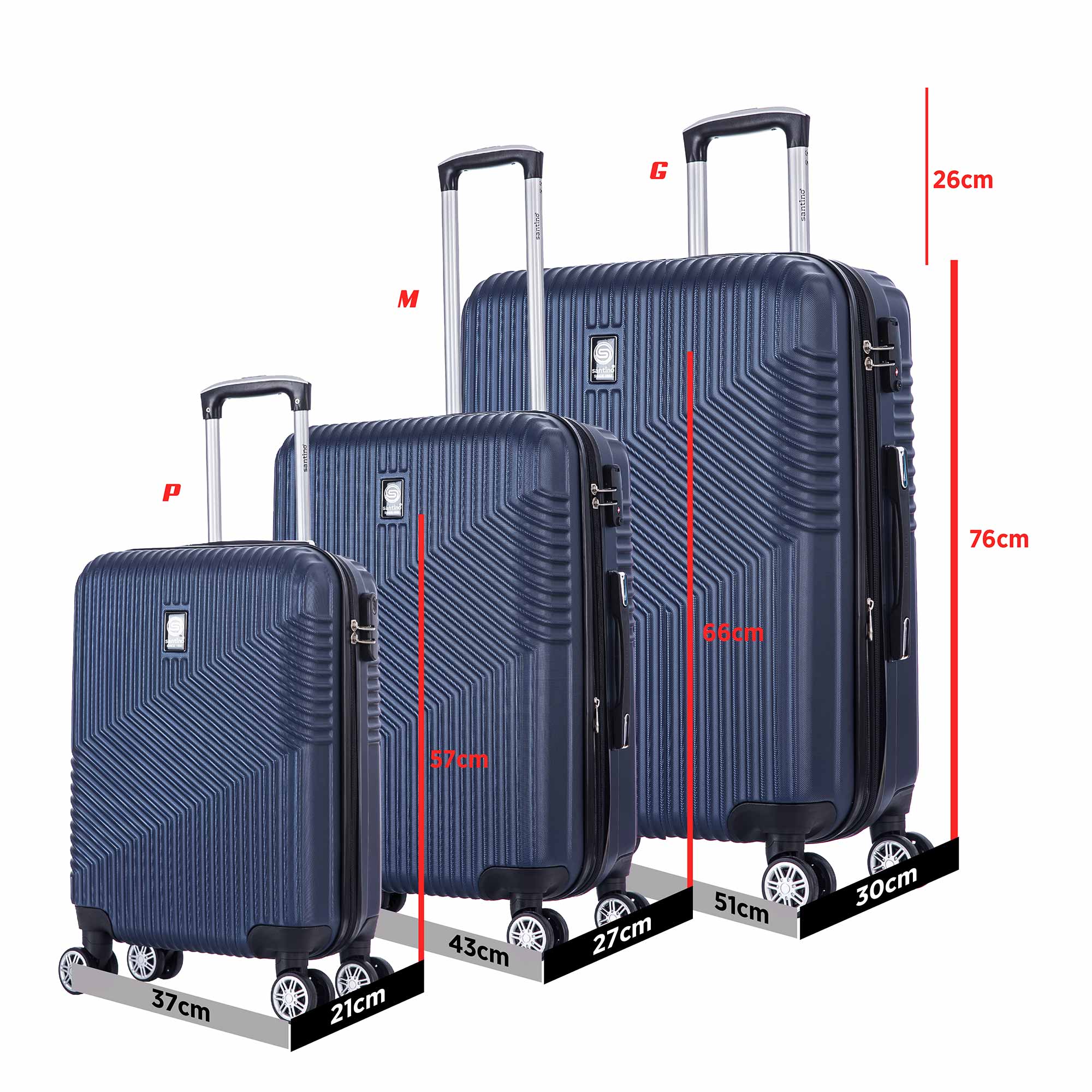 Santino Geometric 3-Piece Rigid 360° Luggage Set - SAV7003J