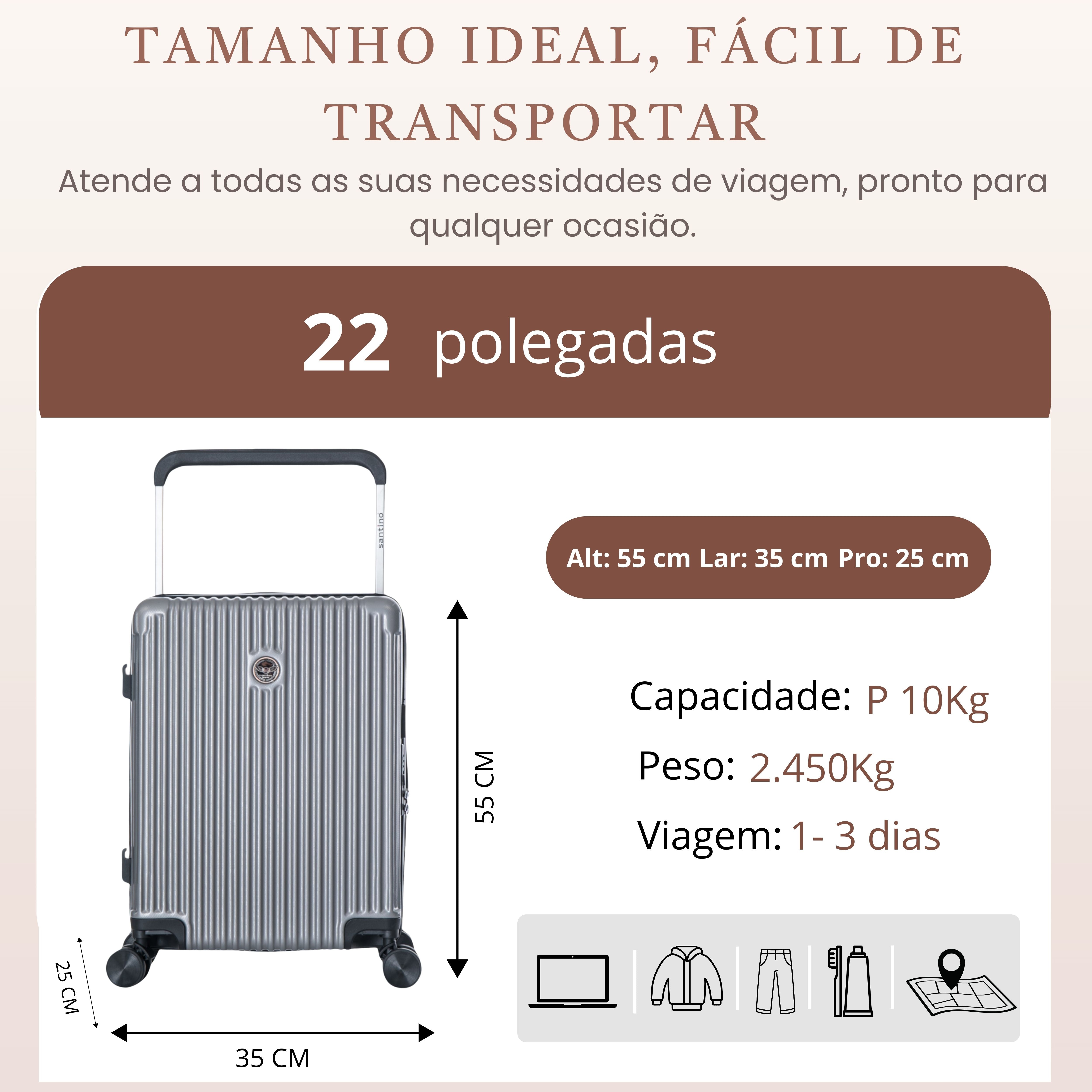 Cronos Rigid 360° Santino Carry-On Suitcase - ABEV701P - Grey