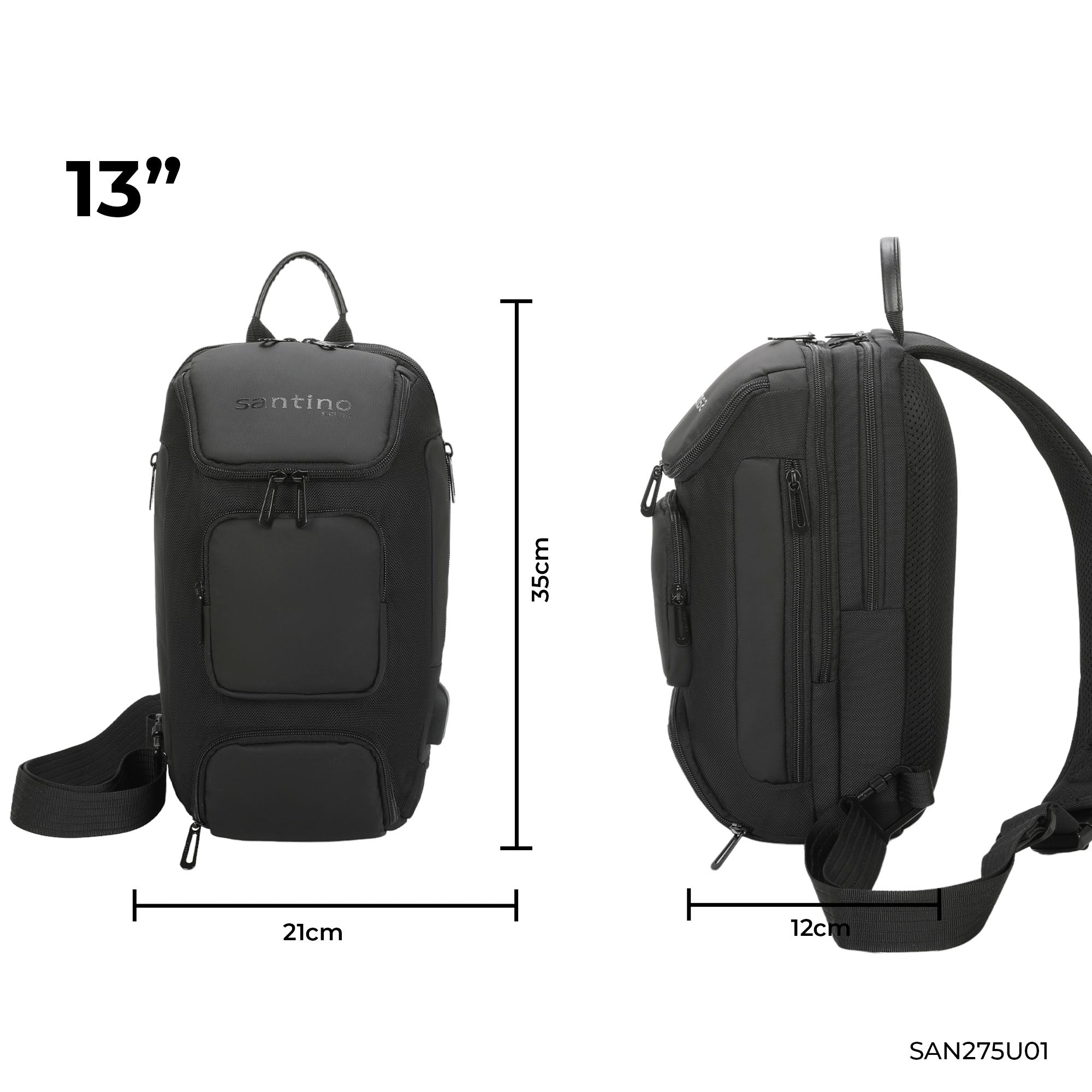 Quinn by Santino Oxford Black Crossbody Backpack SAN275U
