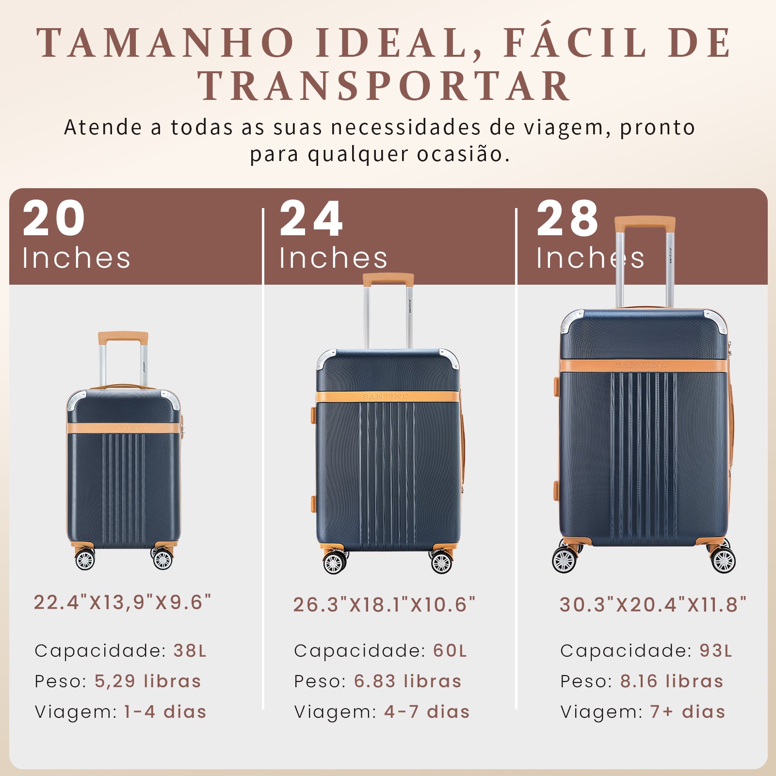 Santino Athena 3-Piece Rigid 360º Luggage Set - BGV182J