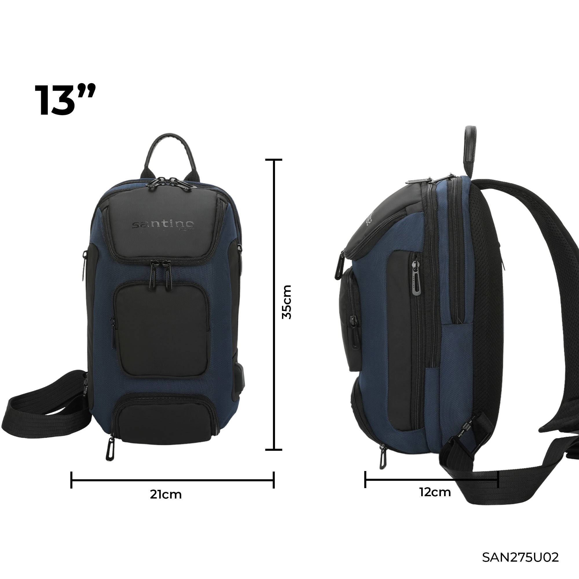 Quinn by Santino Oxford Crossbody Backpack Blue M SAN275U
