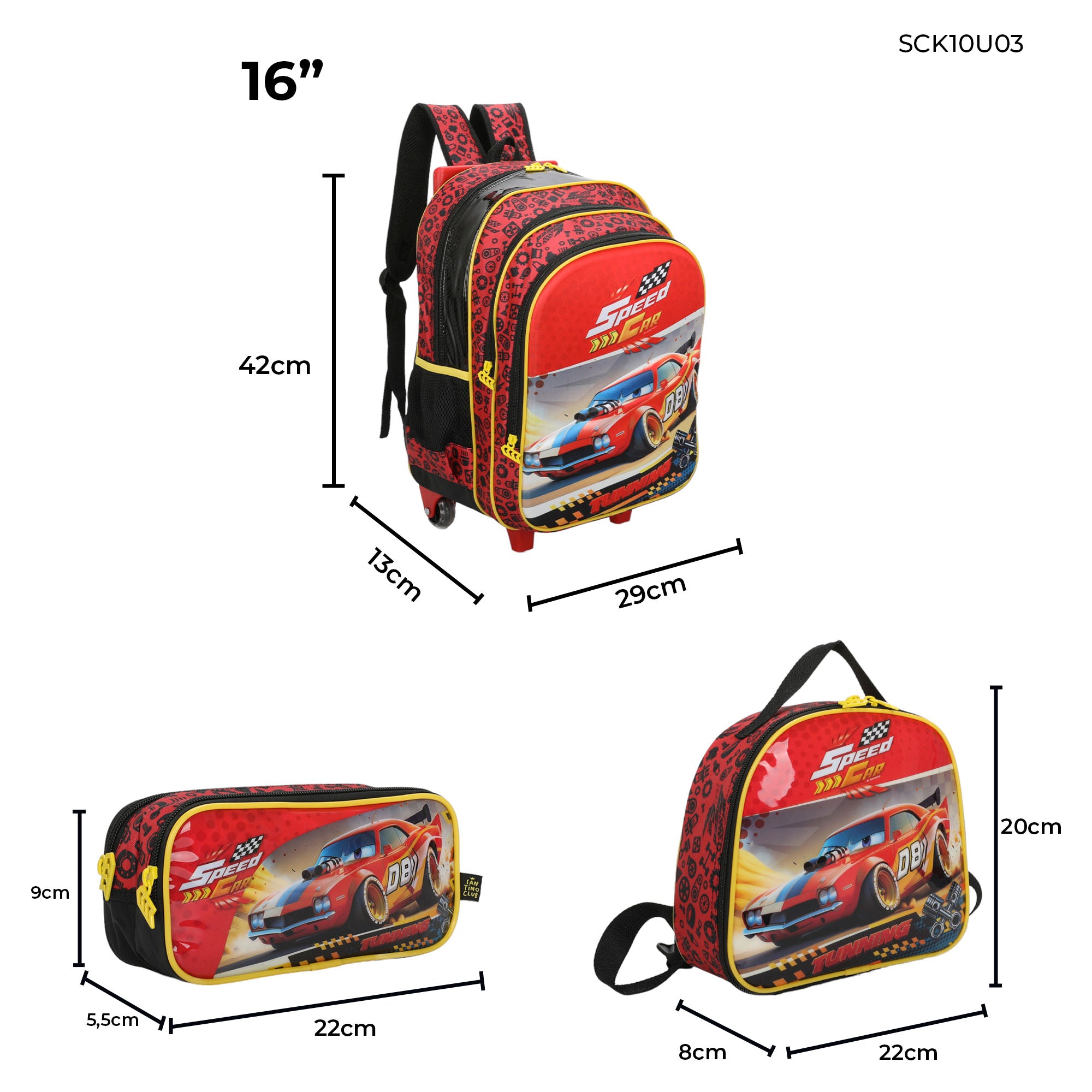 Speed ​​Car Champion by Santino Polyester Kids Kit SCK10U Red
