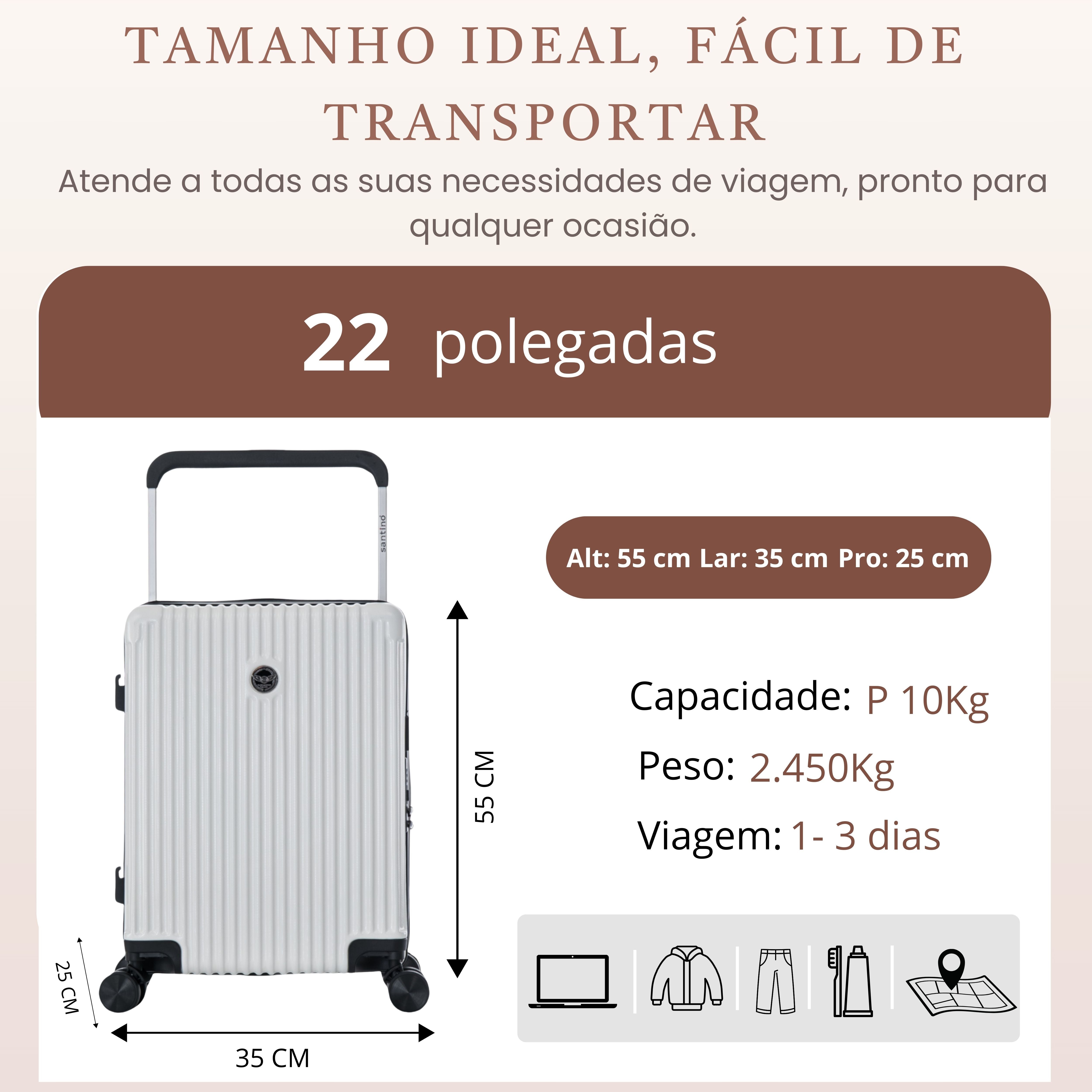 Cronos Rigid 360° Santino Carry-On Suitcase - ABEV701P - White