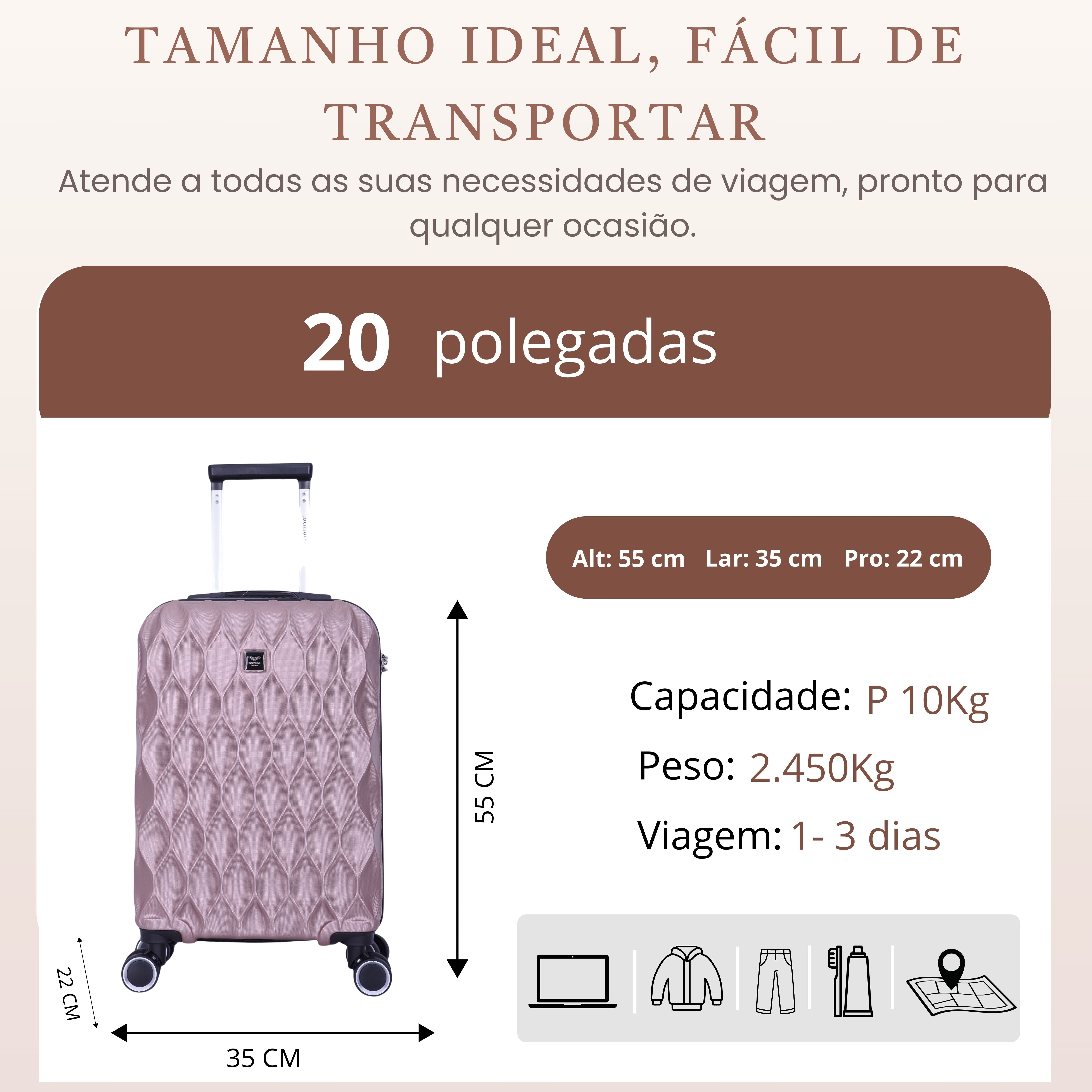 Mala de Bordo Marselha Rígida 360° Santino  - ASDV224P