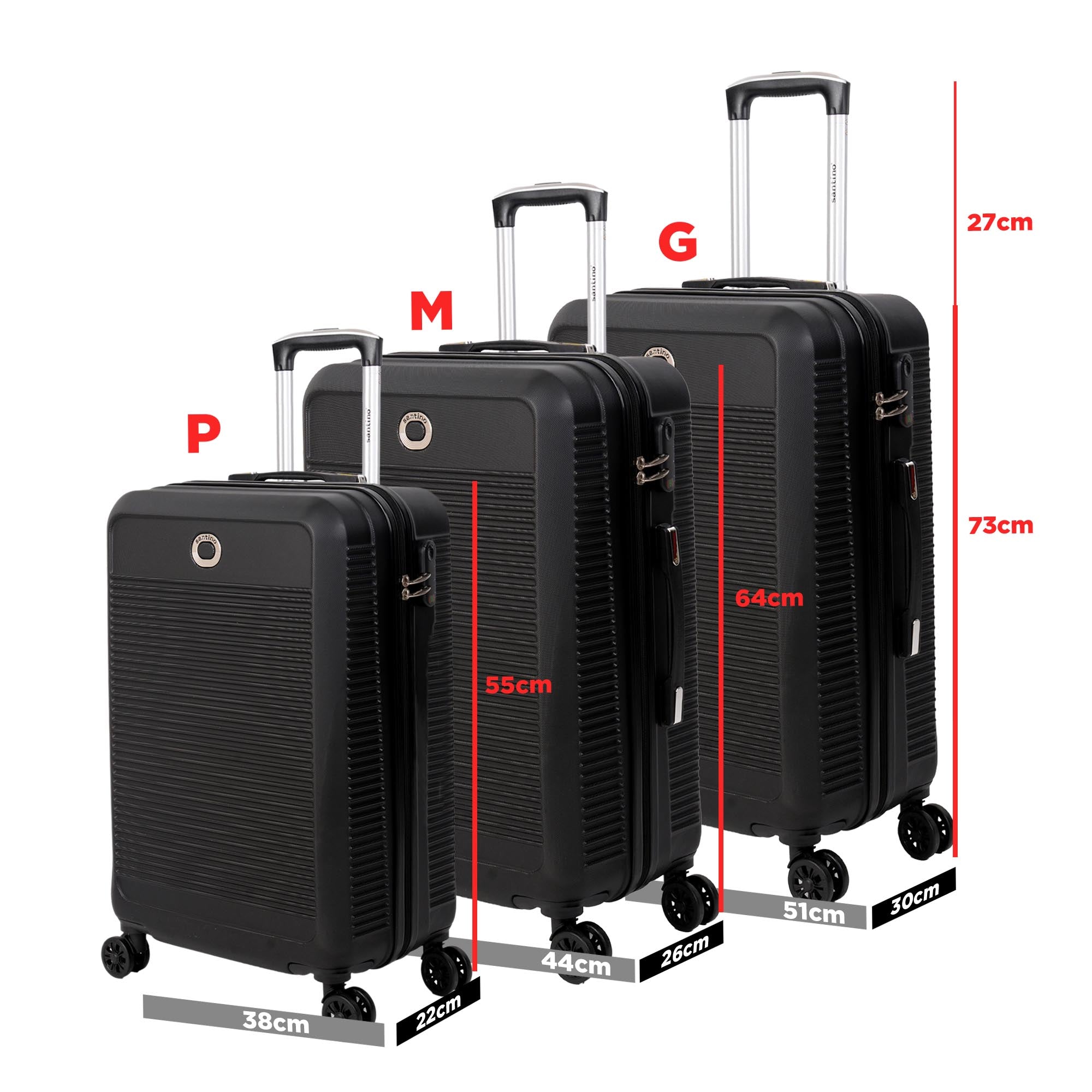 Santino 3-Piece Pisa Rigid 360° Luggage Set - MZV183J