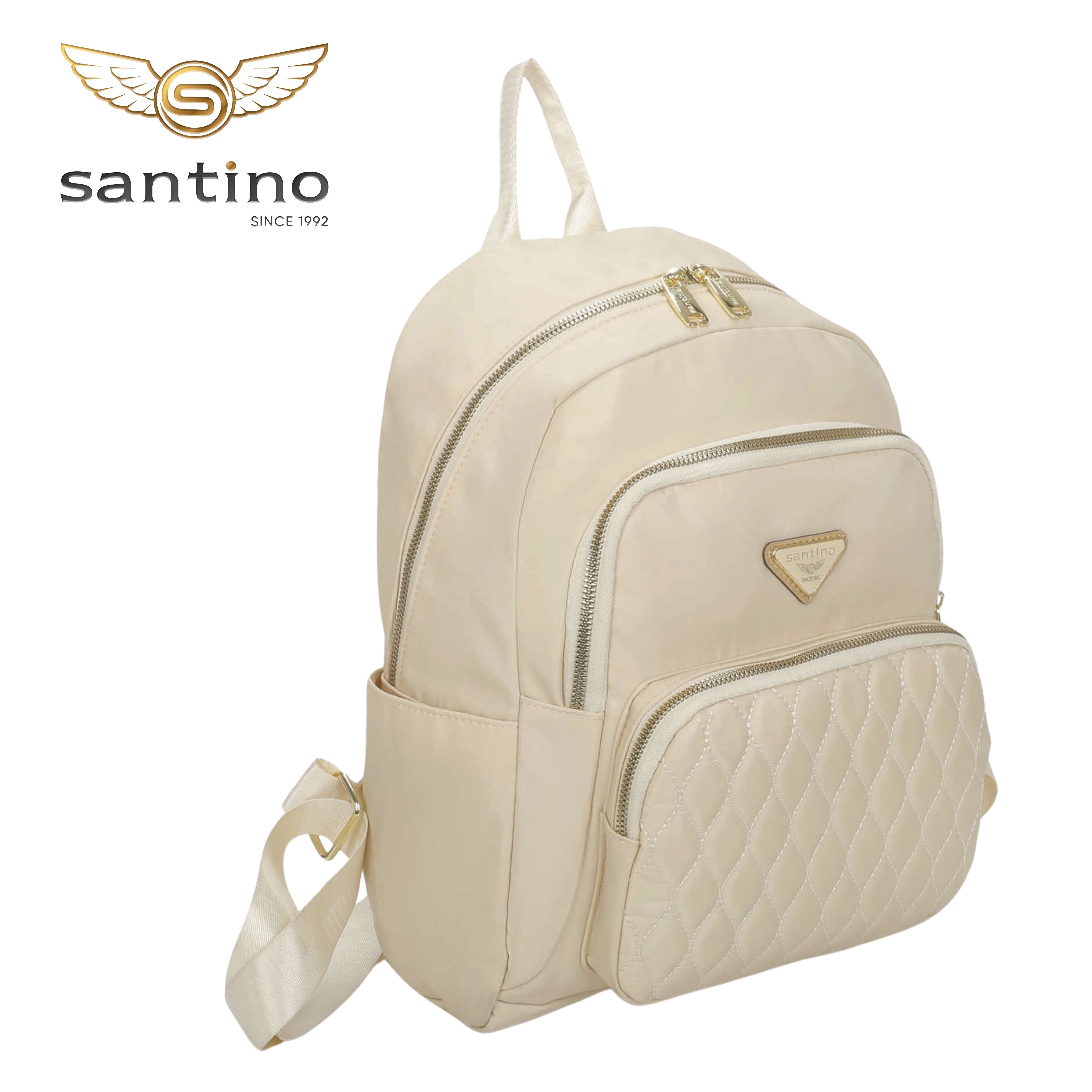 Amarílis Nylon Santino Beige Backpack Bag SAB412U06