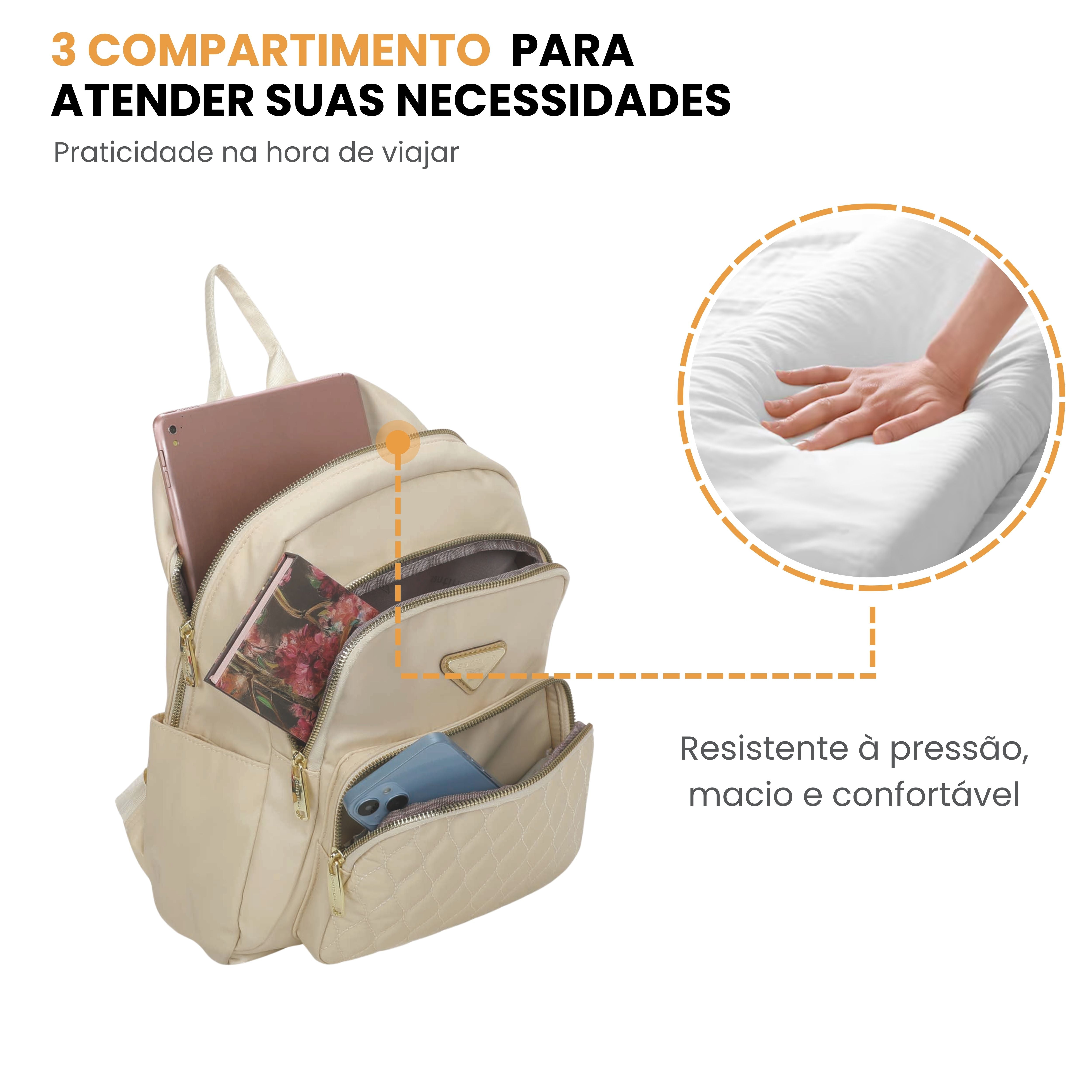 Amarílis Nylon Santino Beige Backpack Bag SAB412U06