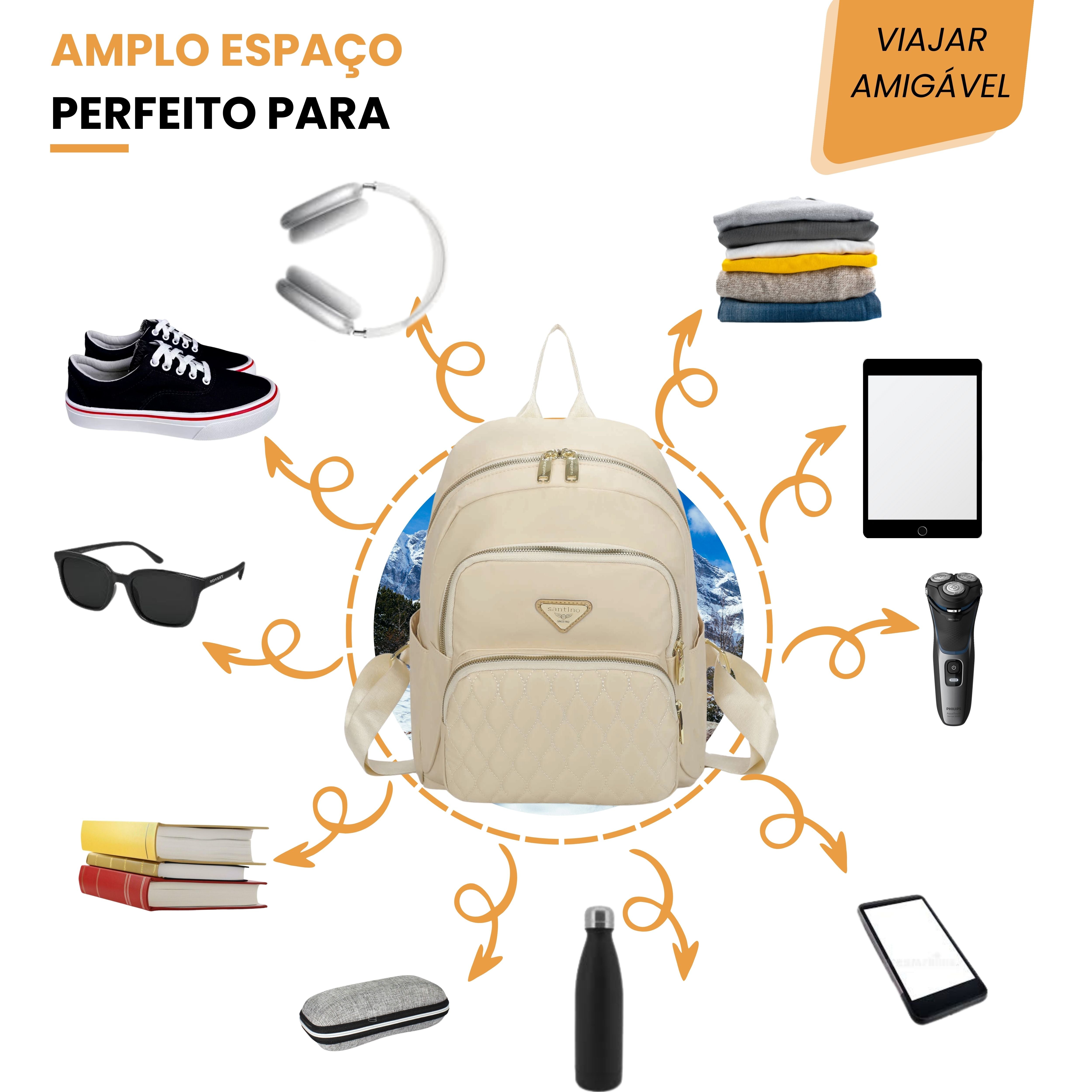 Amarílis Nylon Santino Beige Backpack Bag SAB412U06