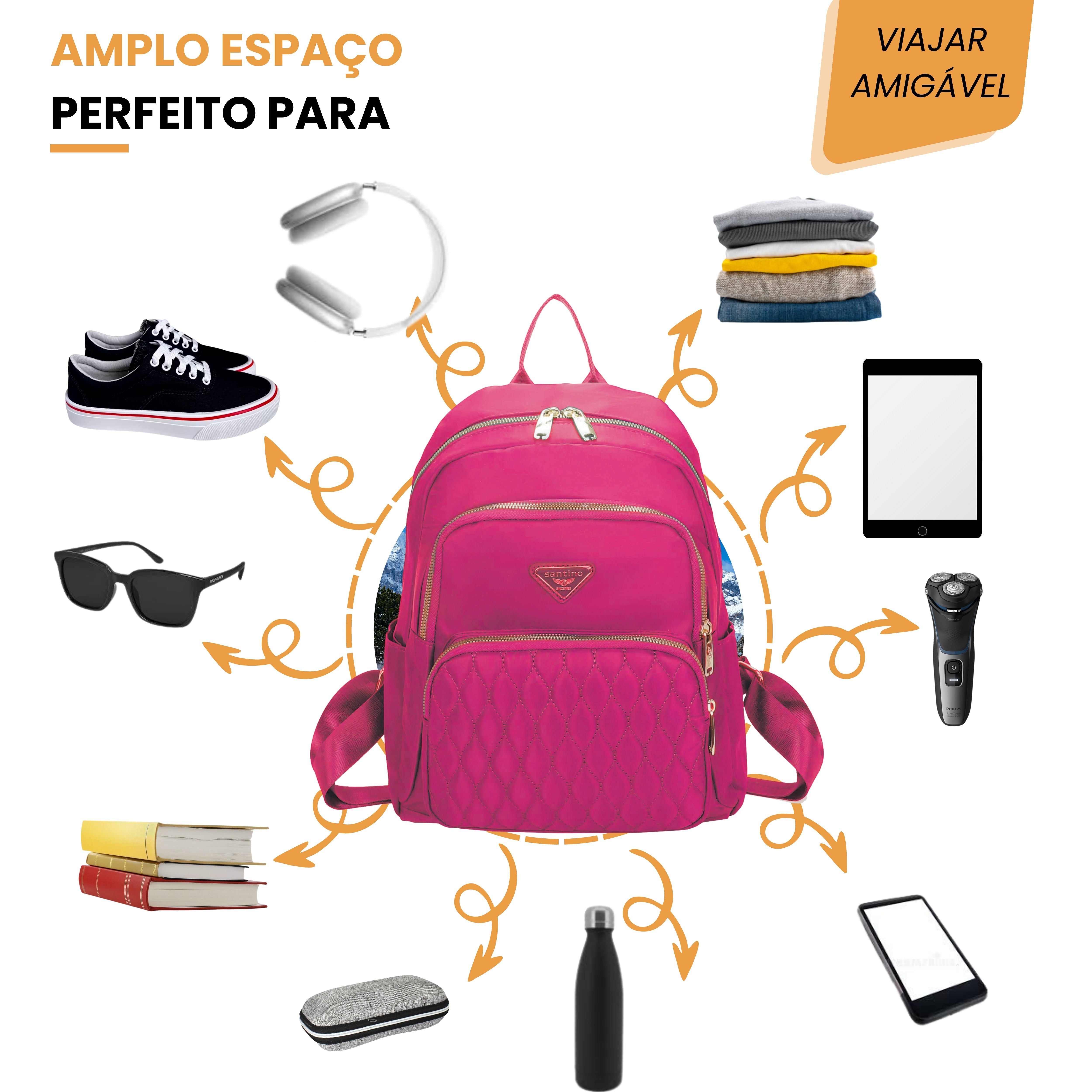 Amarílis Nylon Santino Pink Backpack Bag SAB412U47