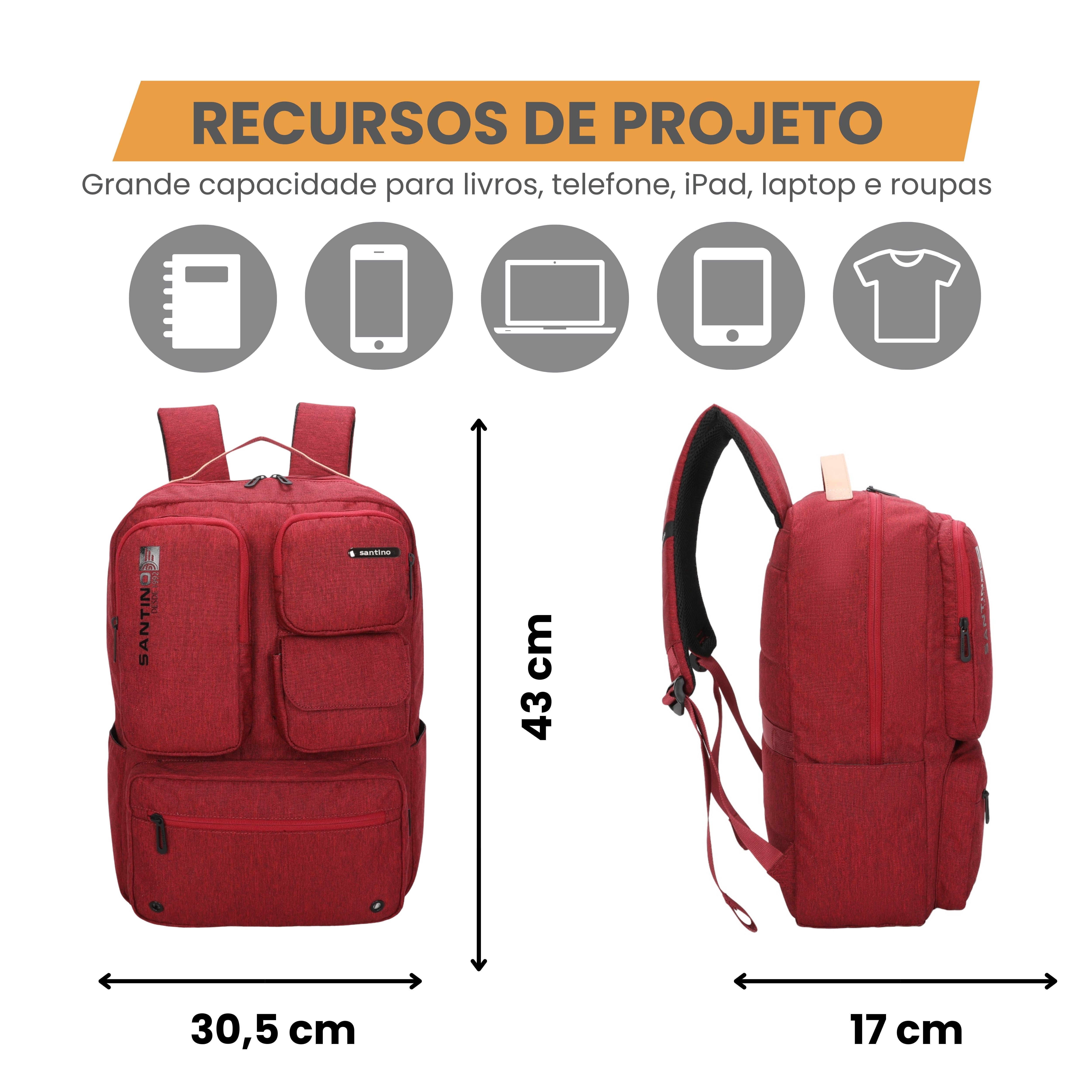 Pop Organizer Notebook Backpack by Santino Red Polyester