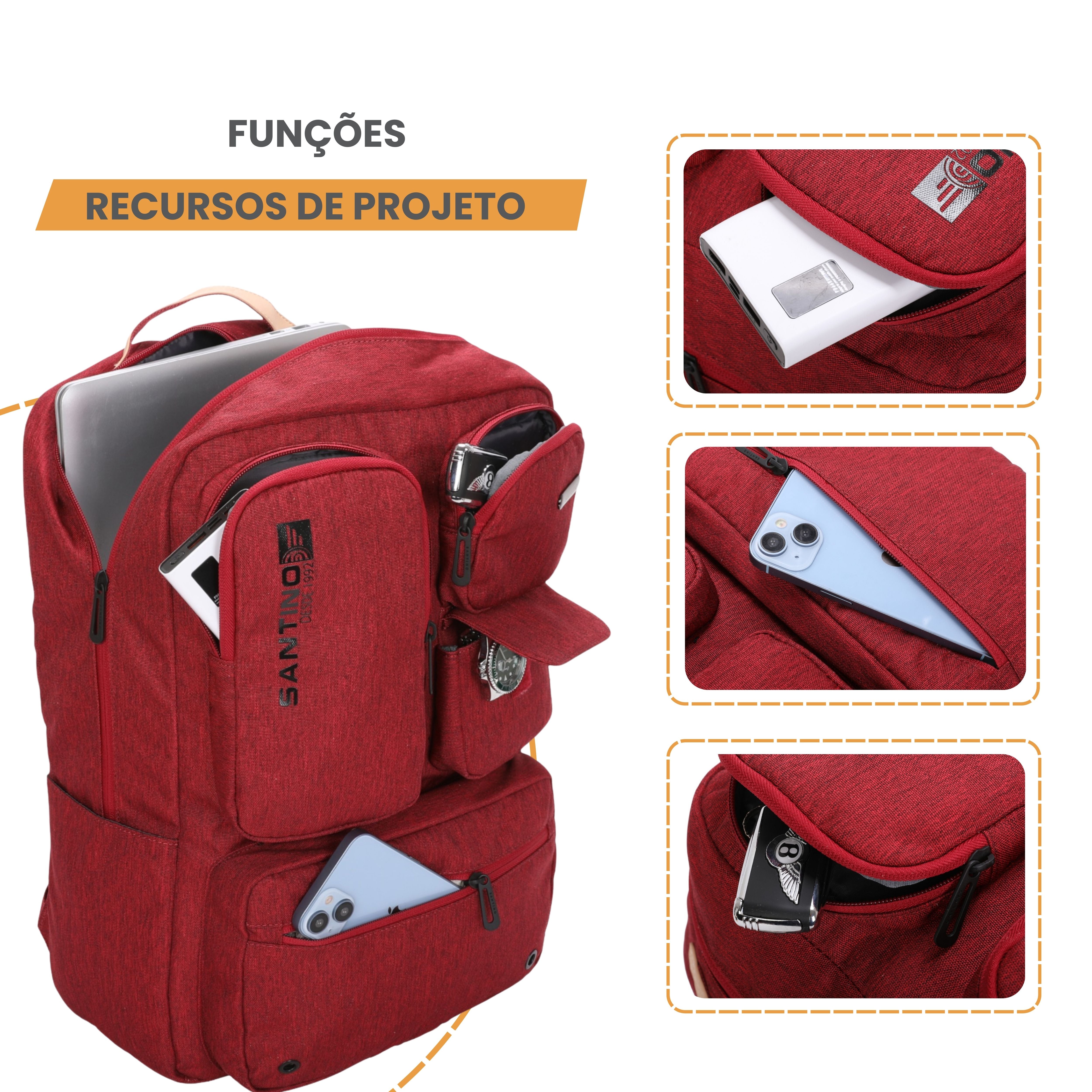 Pop Organizer Notebook Backpack by Santino Red Polyester