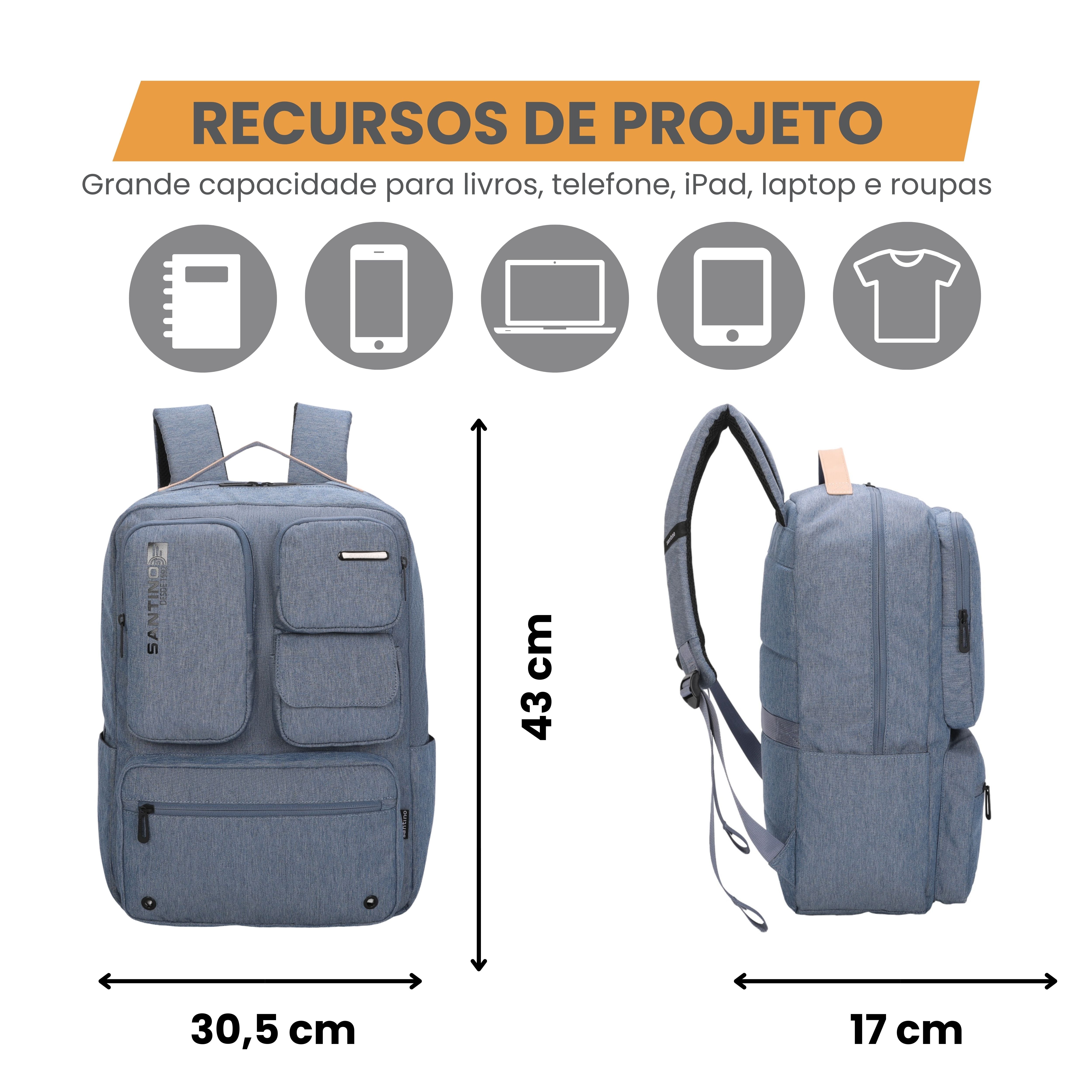 Pop Organizer Notebook Backpack by Santino Polyester Blue