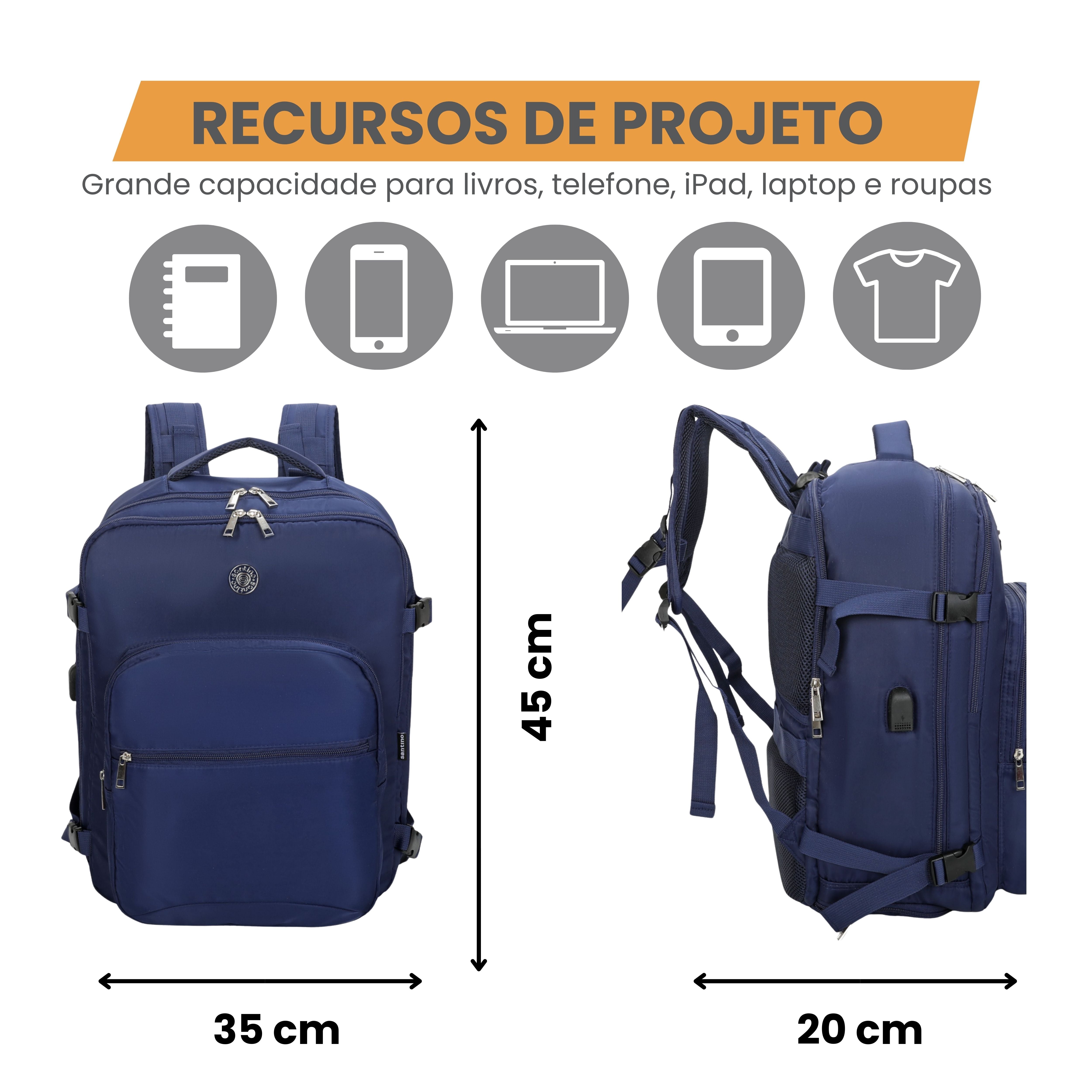 Oslo Pol Santino Laptop Backpack - SAN405U Navy Blue