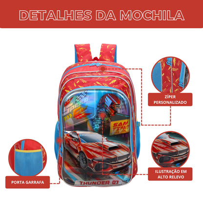Speed ​​Car Tunning Race by Santino Polyester Children's Backpack - SCM11U - Red