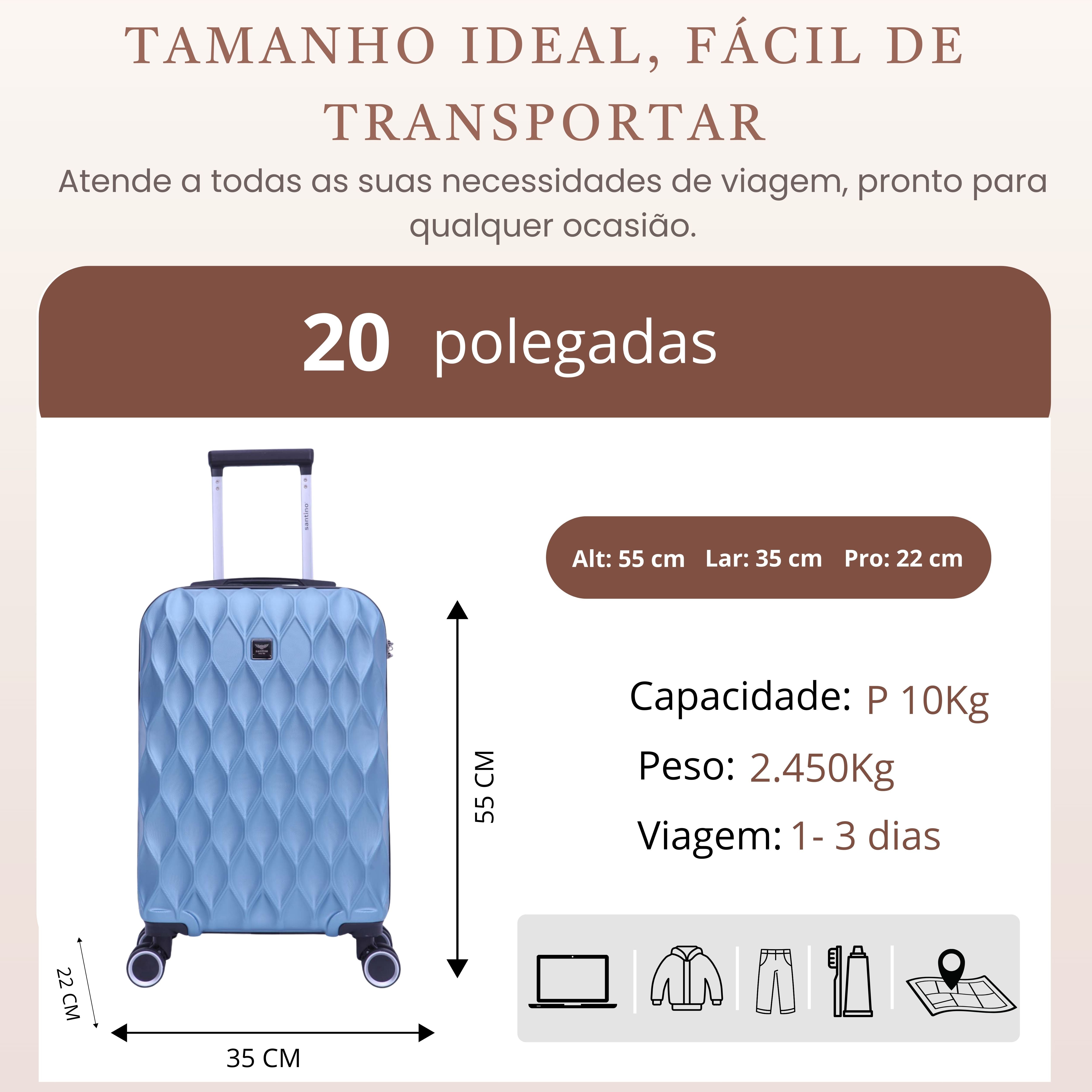 Mala de Bordo Marselha Rígida 360° Santino  - ASDV224P