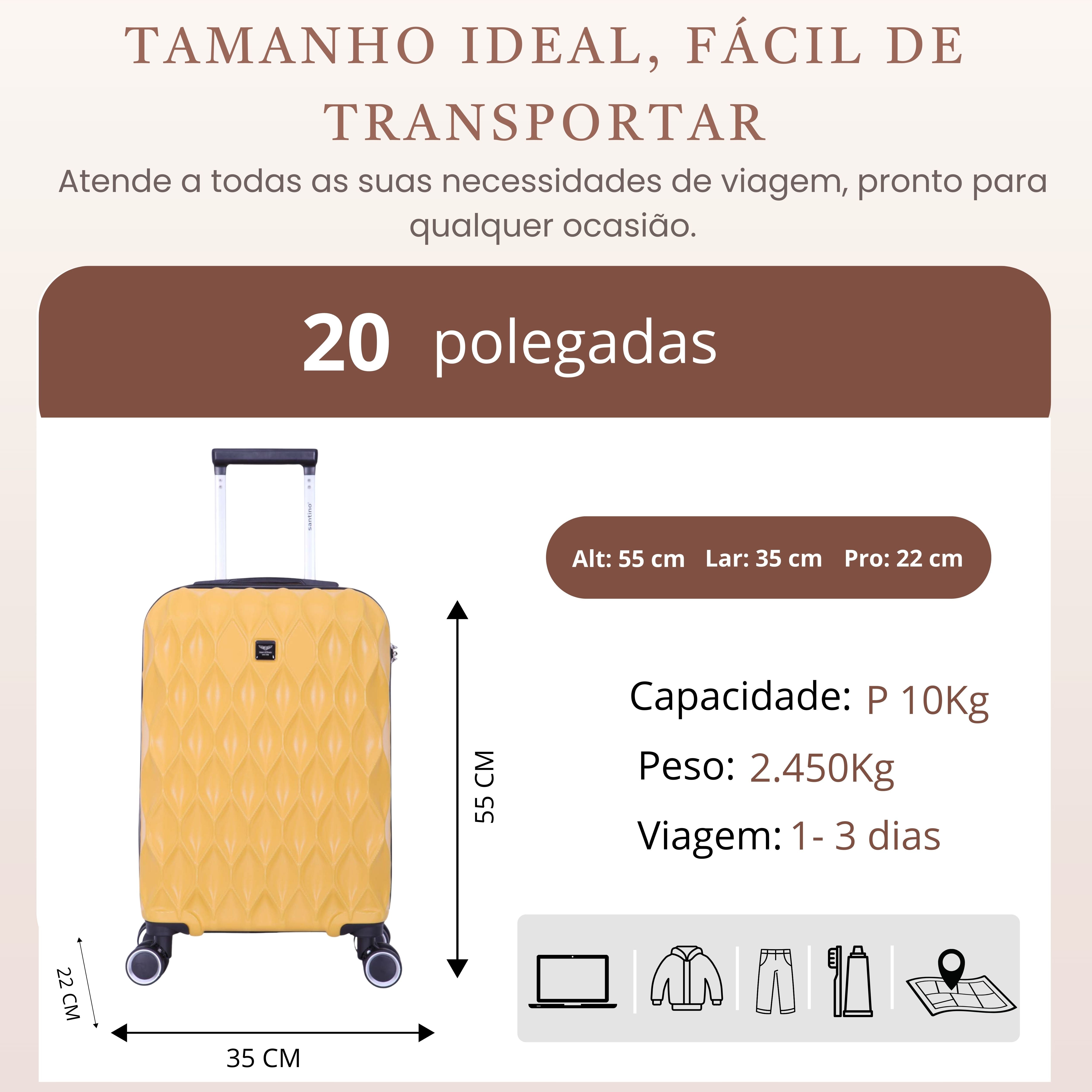 Mala de Bordo Marselha Rígida 360° Santino  - ASDV224P