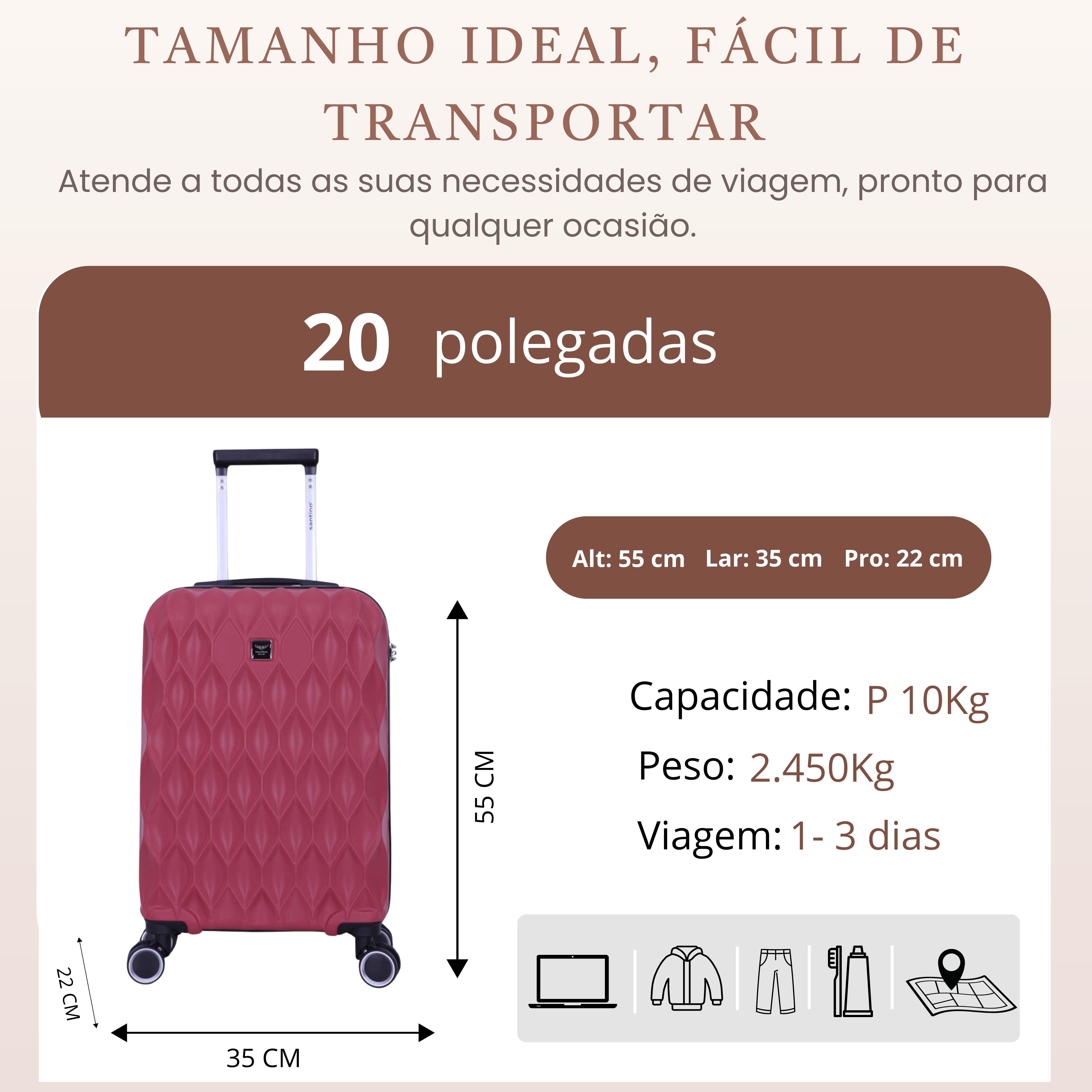 Mala de Bordo Marselha Rígida 360° Santino  - ASDV224P