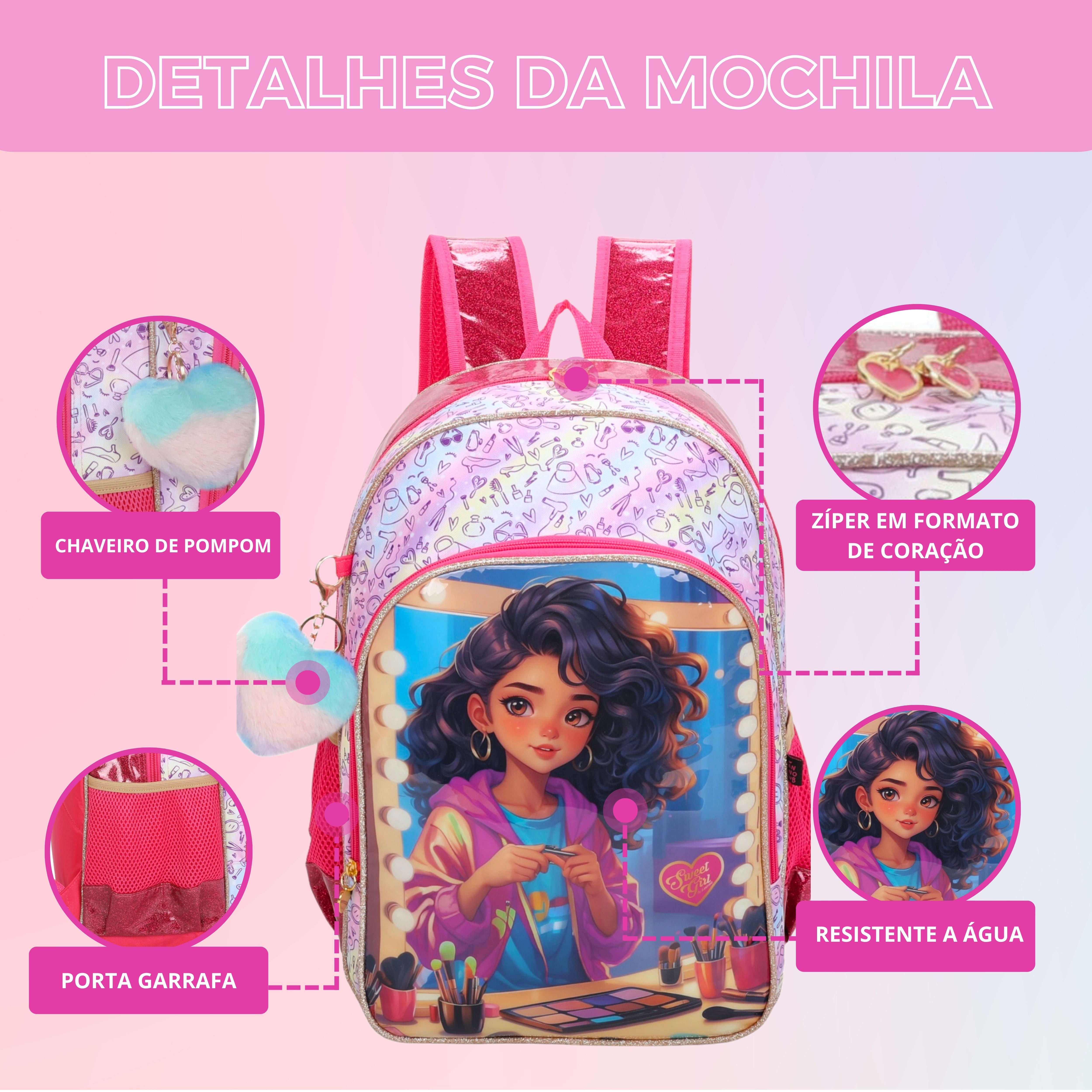 Sweet Girl Makeup by Santino Polyester Backpack SGM24U Pink