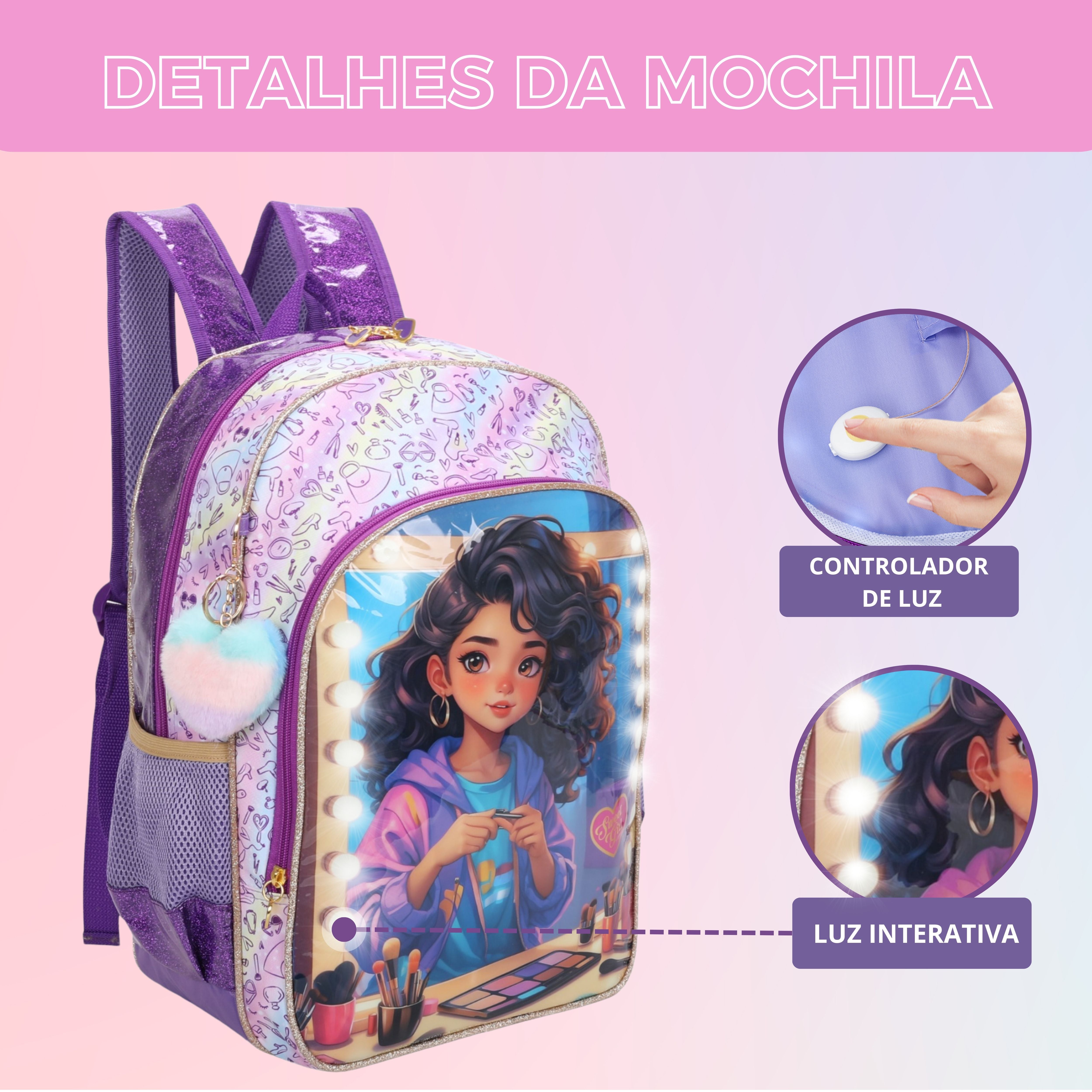 Sweet Girl Makeup by Santino Polyester Backpack SGM24U Lilac